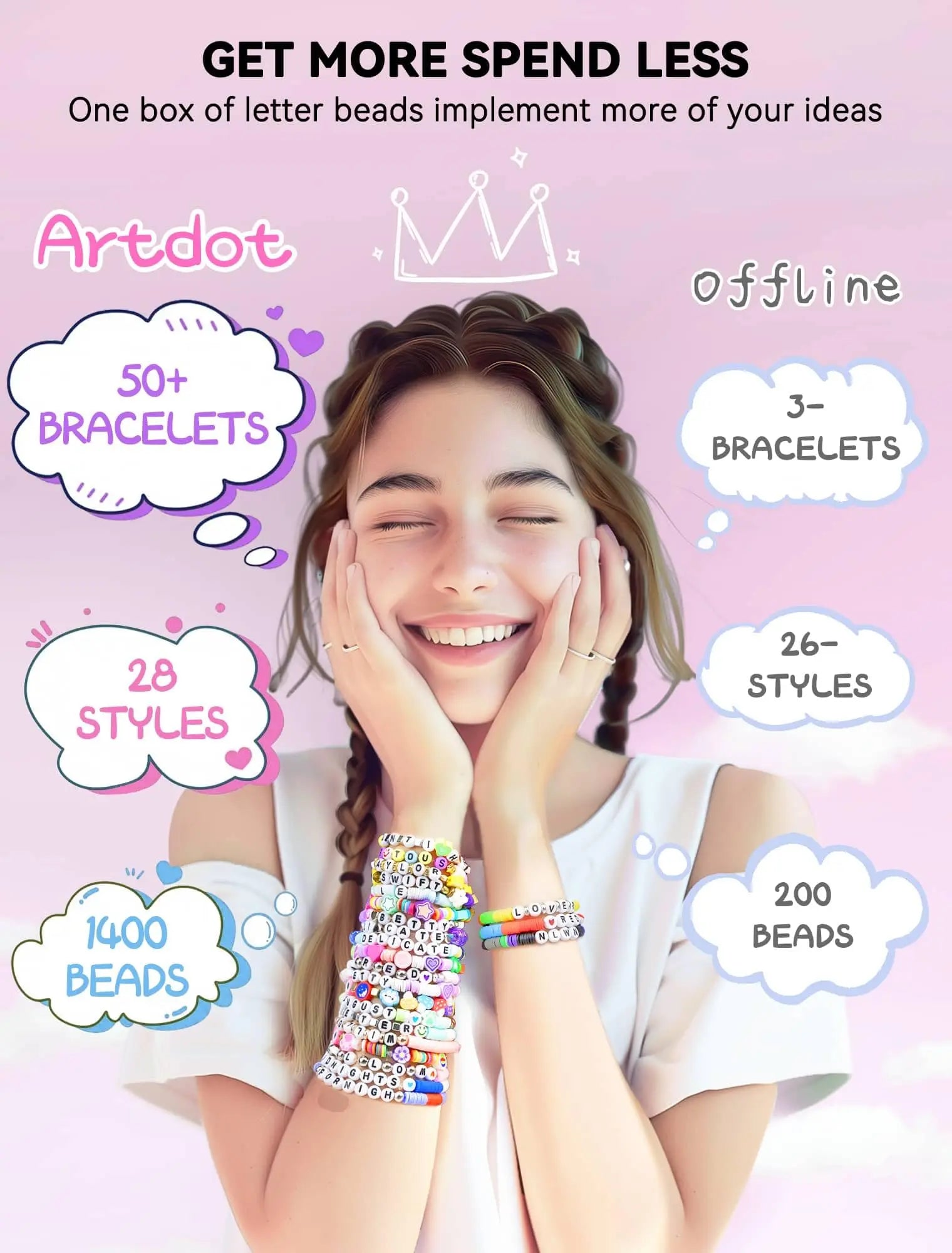 ARTDOT 1400 PCS Letter Beads for Jewelry Making Kit, 28 Styles Alphabet Beads for Friendship Bracelets Assorted Preppy Beads with Storage Case