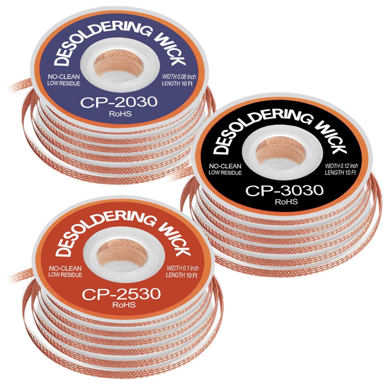 JoTownCand 3PCS Premium Entlötlitze – 3 Größen Entlötband (2 mm, 2,5 mm, 3 mm x 3 m) | Reinigungsfreies Entlötband & Lötzinnentferner | Müheloses Entlöten für Leiterplattenreparatur & Elektronik