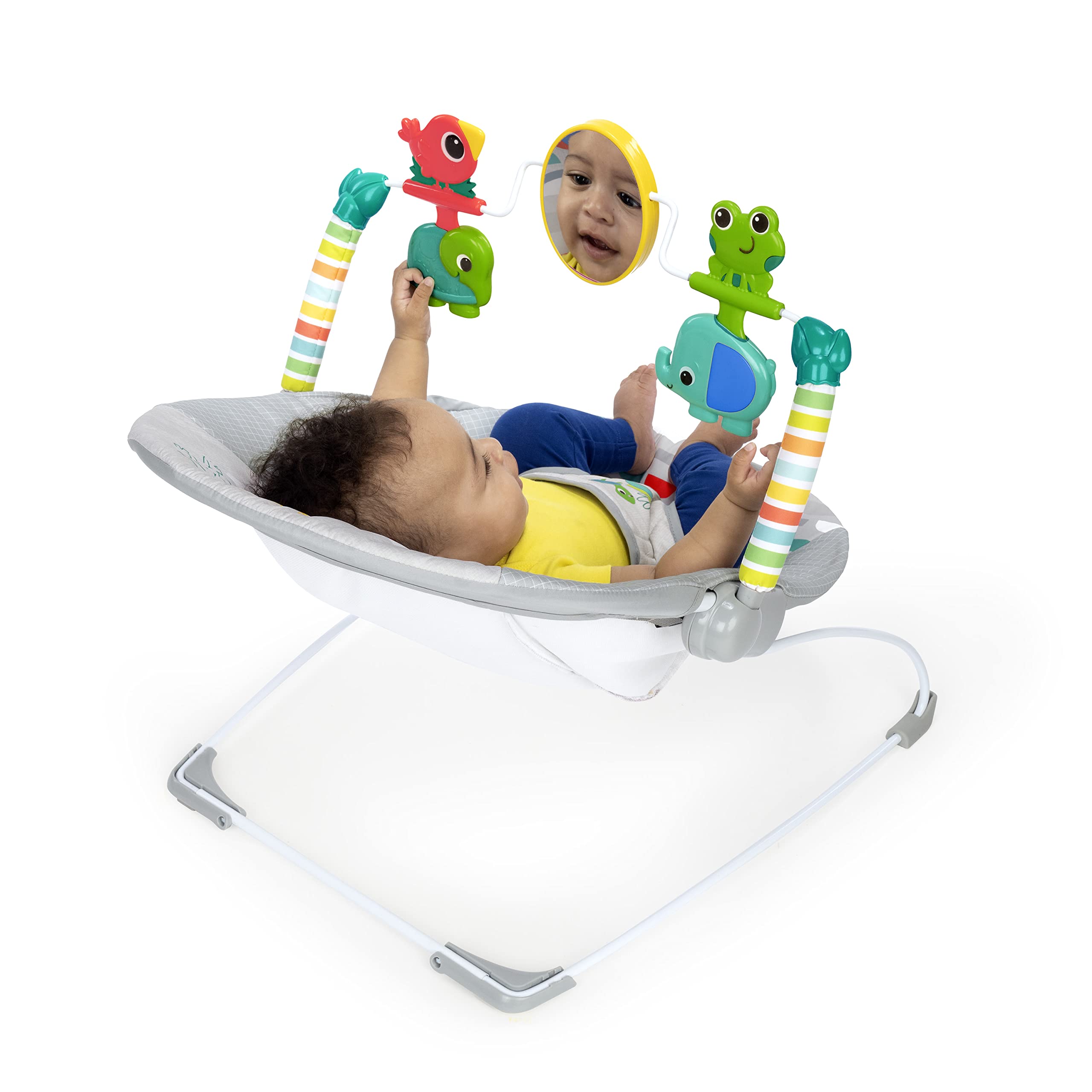 Bright Starts Playful Paradise Comfy Baby Bouncer Seat with Soothing Vibration and Toys, Unisex, 0-6 Months
