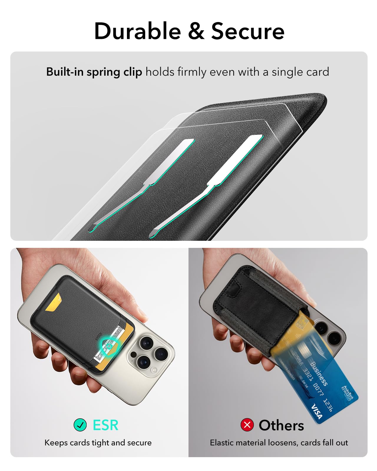 ESR for MagSafe Wallet, 5-Card Holder, Magnetic Wallet for iPhone, RFID Blocking, with 3,200 g Magnetic Strength, Vegan Leather, Slim for iPhone 17/16/15/14/13/12 Series, Not for 13/12 Mini, Black