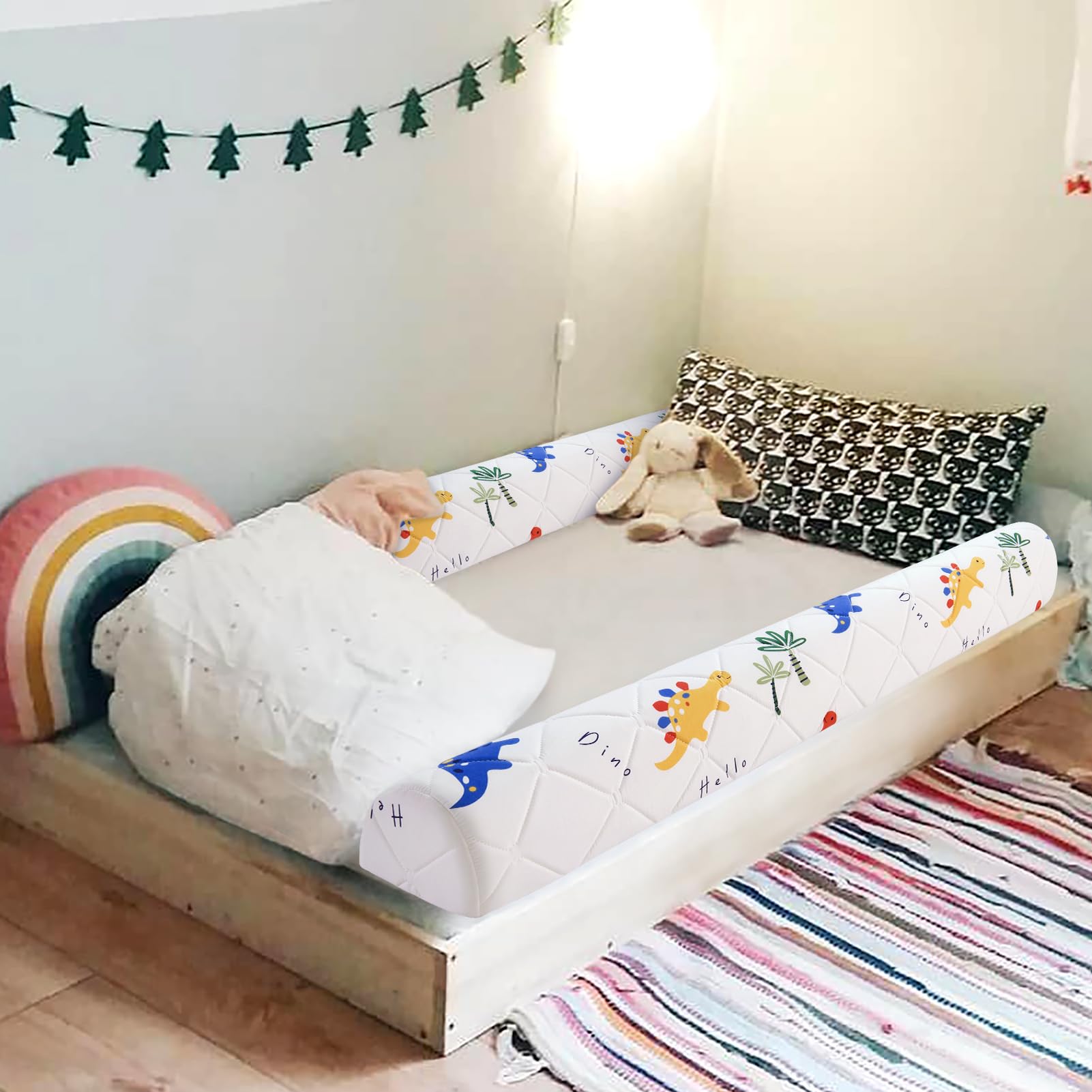 2-Pack Premium Foam Bed Bumpers for Toddler, Non-Slip Bed Rails for Toddlers for Twin, Queen, King Beds, Machine Washable Bumpers Cover for Easy Care（Size: 52" x 7" x 5"）