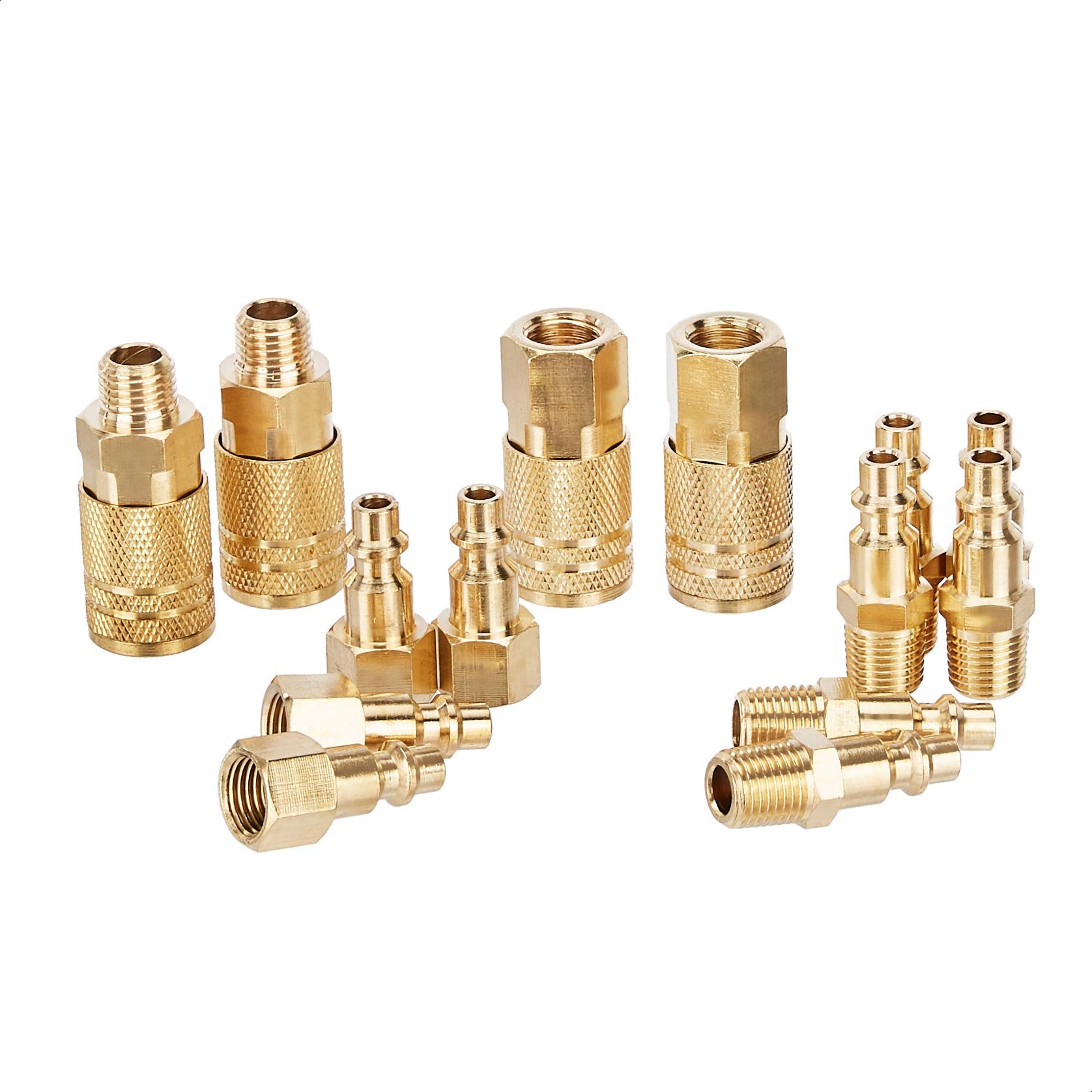 Amazon Basics Schnellkupplungs-Messing-Druckluft-Set – 1/4-Zoll NPT-Fittings, 14 Stück (1er-Pack)