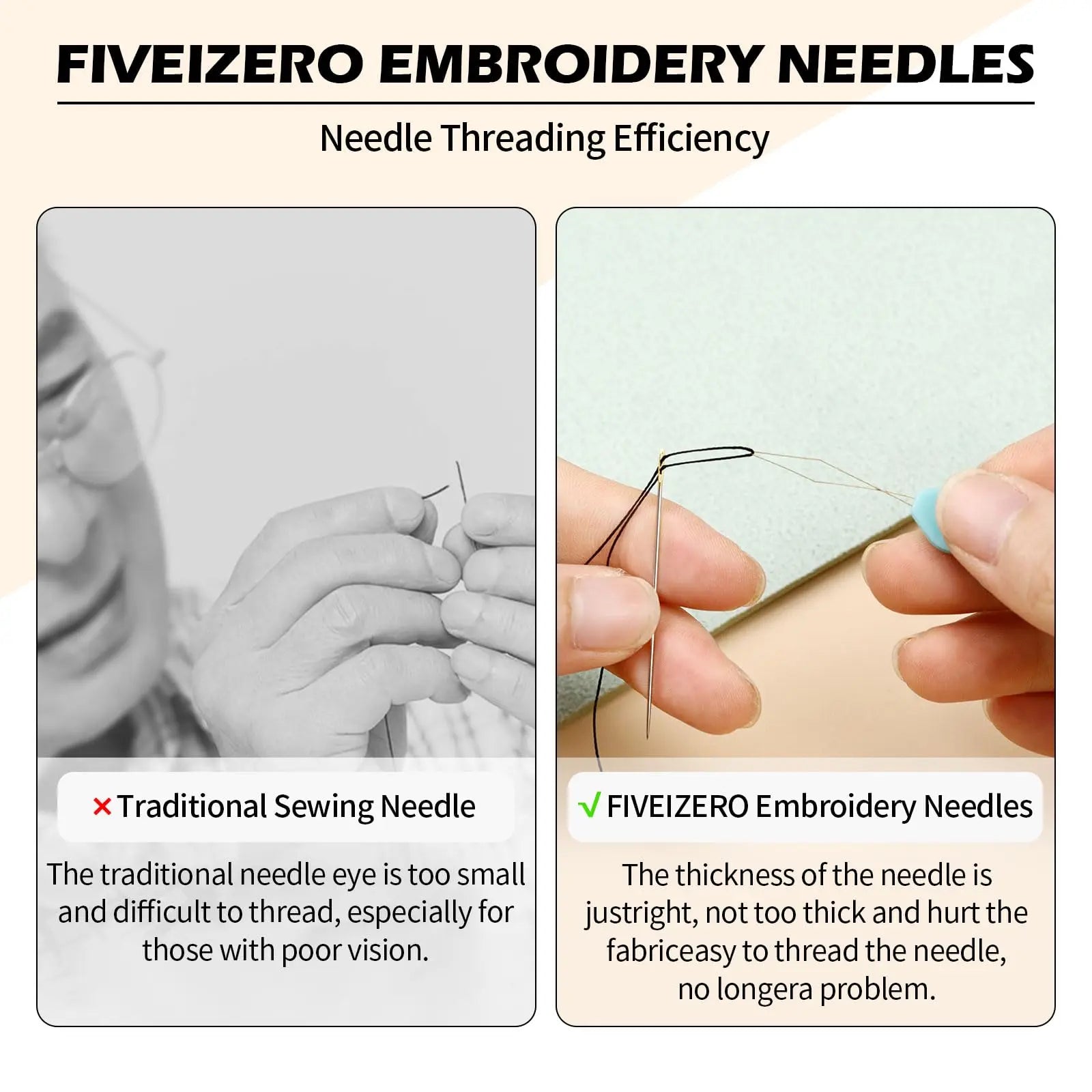 FIVEIZERO 30-Count Premium Hand Sewing Needles, 6 Sizes Embroidery Needles Kit with Threaders for Hand Sewing Crafts,Large Eye Sewing Needle Kit for Art and Craft Projects