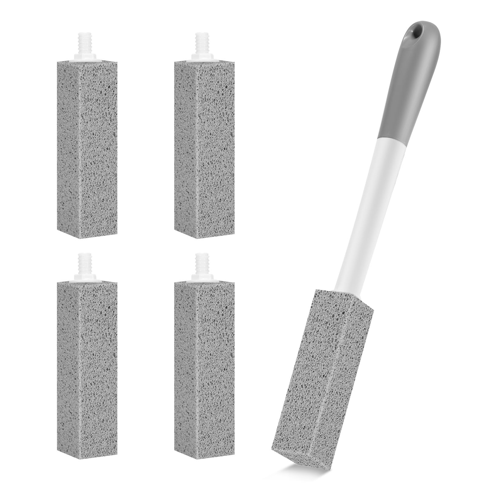 4 Pack Gnvop Toilet Pumice Stone with Long Handle,Pumice Stone Toilet Bowl Cleaner,1 Cleaning Handle, 4 No Touch Replaceable Piedra Pomez for Cleaning Toilets, Bathtubs, Grills, Swimming Pools, Sinks