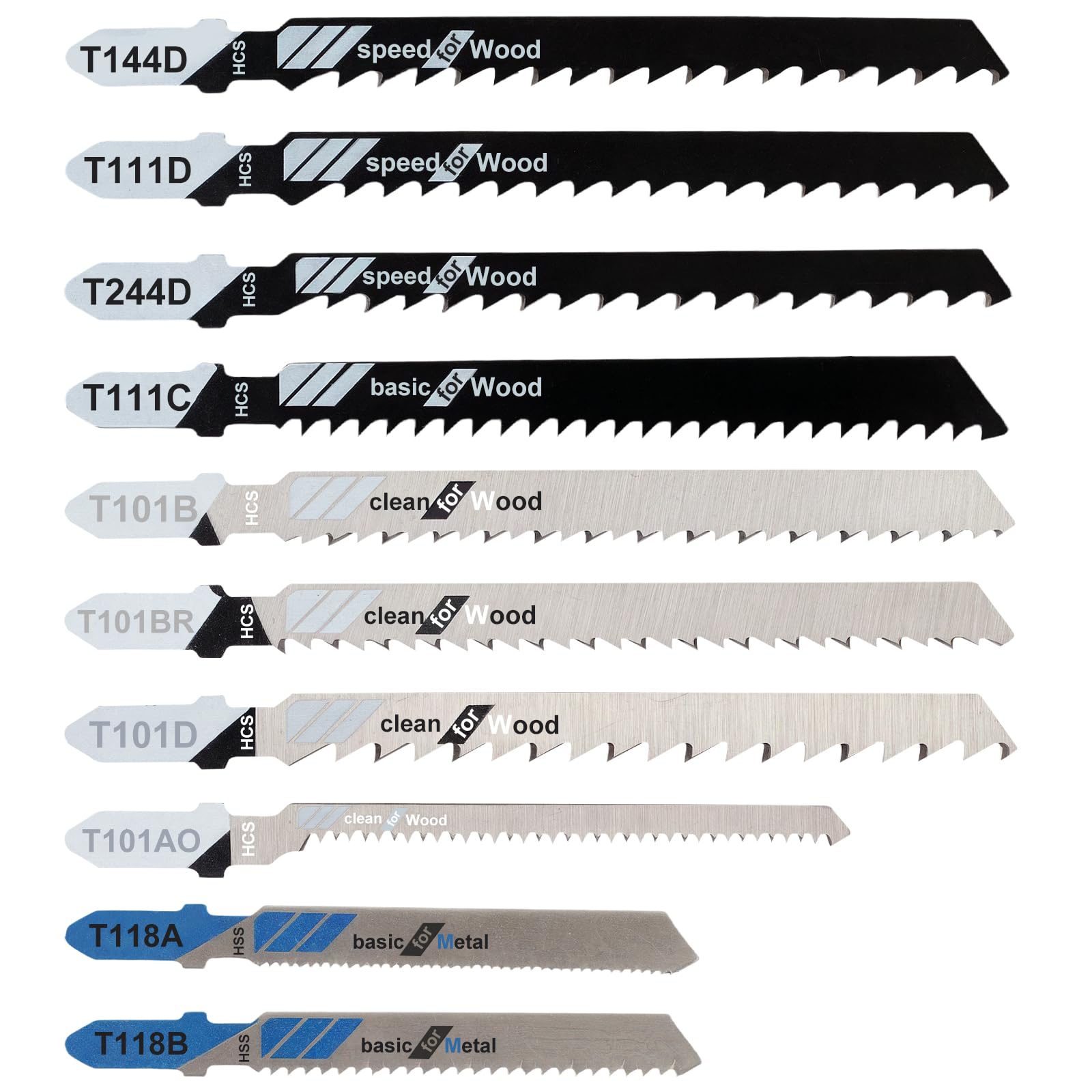 Stichsägeblätter, 10-teiliges Stichsägeblatt-Set, verschiedene T-Schaft Stichsägeblätter zum Schneiden von Holz, Metall und Kunststoff (T111D, T101AO, T101BR, T101D, T101B, T118A, T118B, T144D, T244D, T111C)