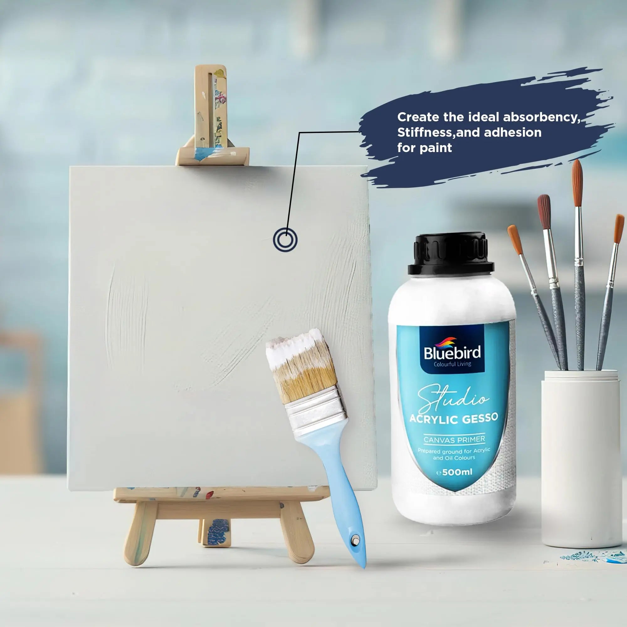 BLUEBIRD Studio Acrylic Gesso - 17 Fl Oz / 500ML White Liquid Gesso Primer for Arylic Painting, Surface Prep Medium