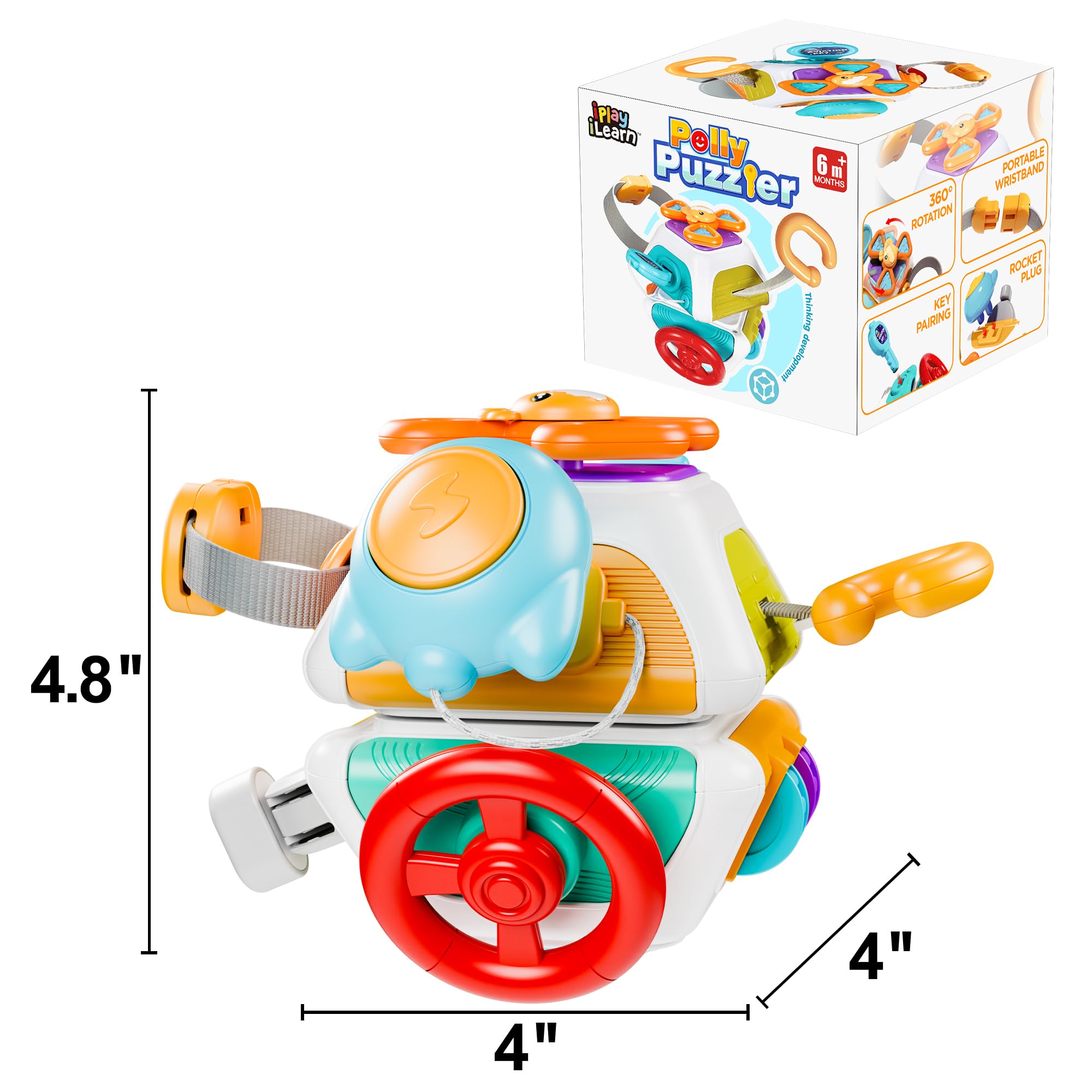 iPlay, iLearn 10 in 1 Baby Busy Board Cube, Montessori Sensory Toy Toddler 1-3, Infant Carseat Plane Travel, Kid Education Learning Activity, Birthday Gift 6 9 10 12 18 Month 1 2 Year Old Boy Girl