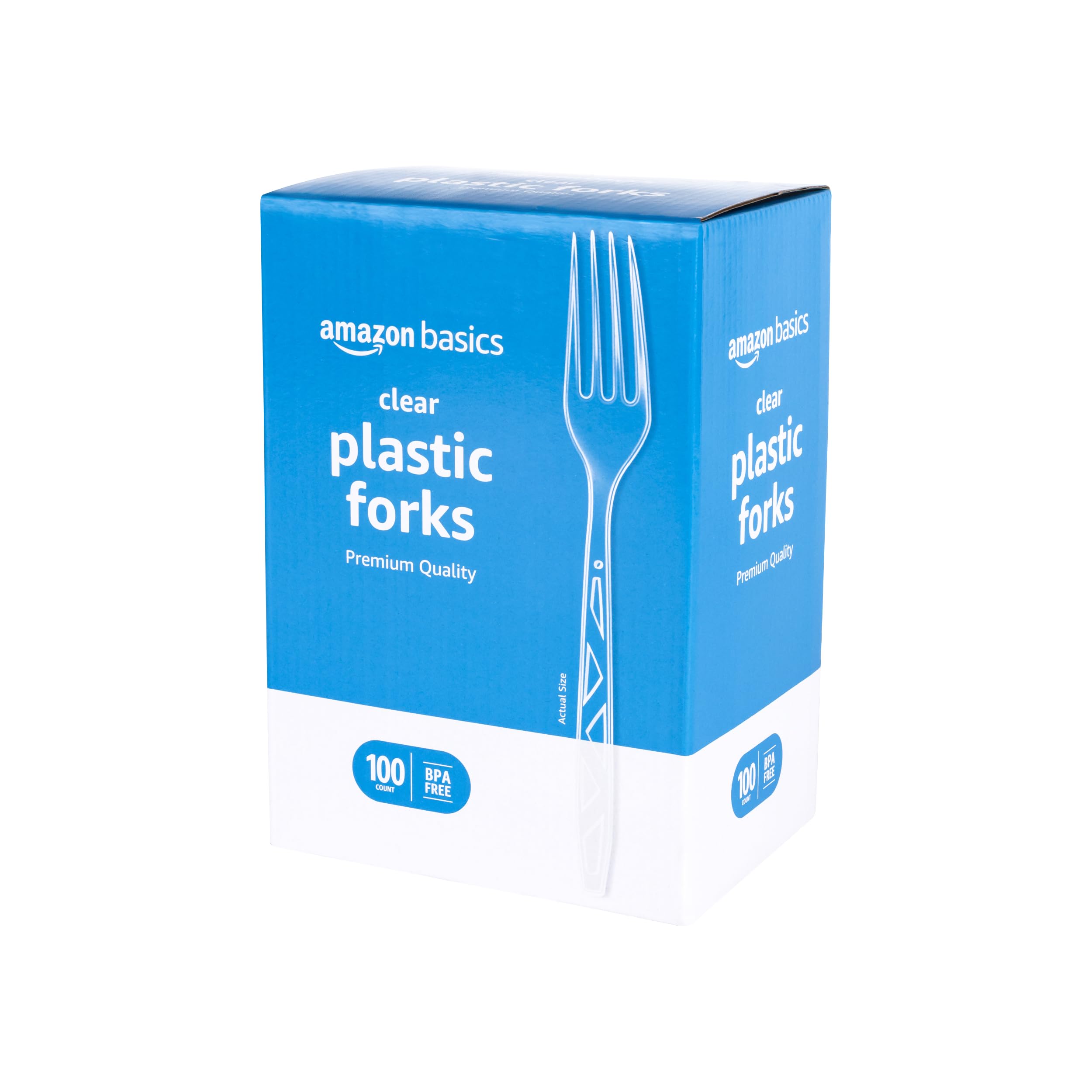 Basics Disposable Clear Plastic Forks, Premium Quality, 100 Count, Large Pack