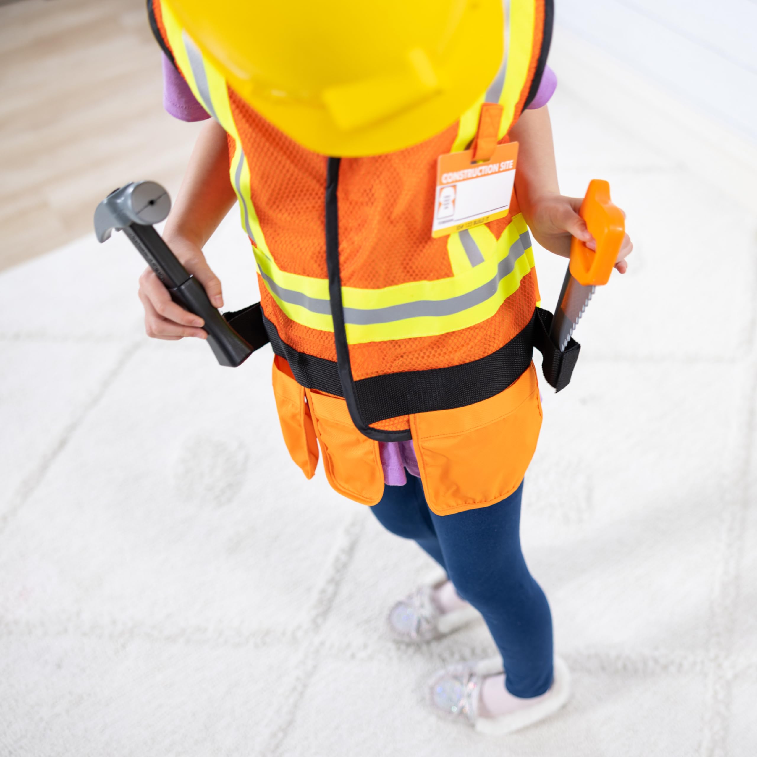 Melissa & Doug Construction Worker Costume Dress-Up Set for Kids (6-Piece) – Pretend Play Outfit with Tools & Safety Vest – Role Play Toys for Boys & Girls Ages 3+