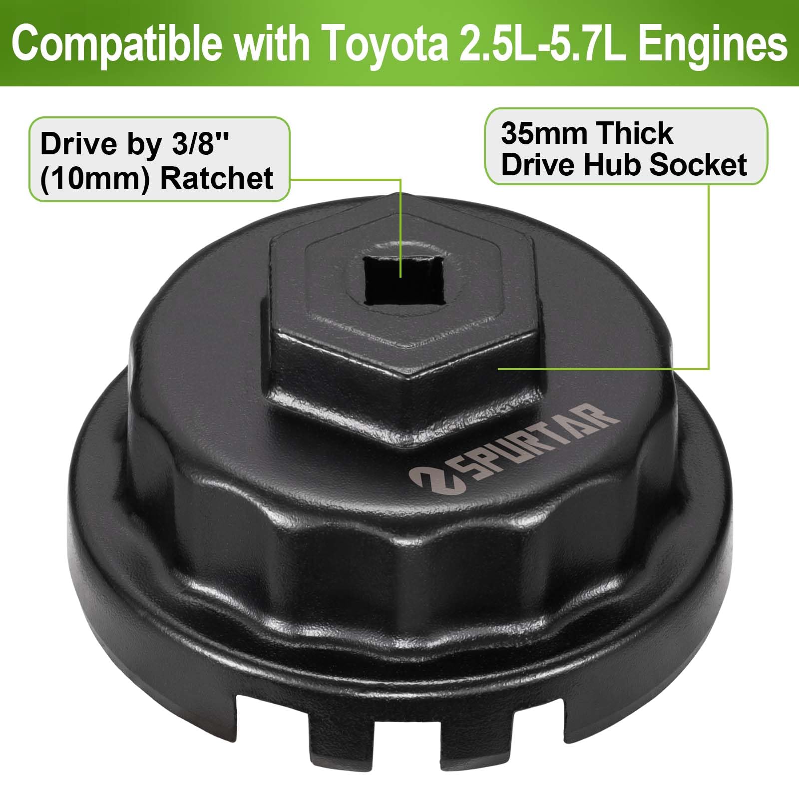 Spurtar Oil Filter Wrench for Toyota Cap Style Oil Filter Removal Tool 64mm for Lexus, Camry, 4 Runner, RAV4, Tundra, Tacoma, Highlander, Sienna, Sequoia, Avaion, Venza 2.5-5.7L Engine