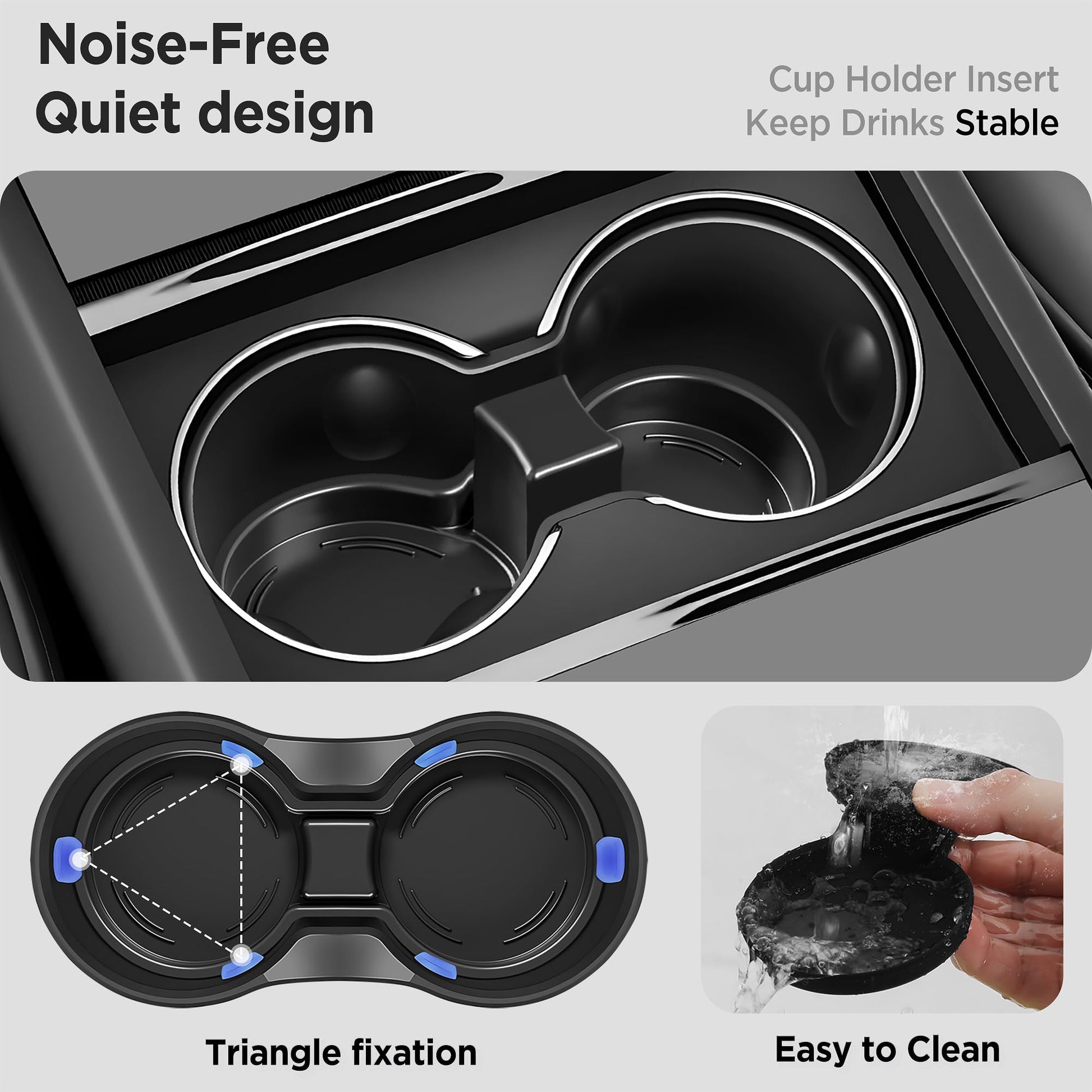TSLDRV Center Console Organizer Tray for Tesla Model Y Juniper Accessories 2025 2026/For Tesla Model 3 Highland Accessories 2024 2025 2026 [Slide Smoothly/US Patent] Cup Holder Matte Black