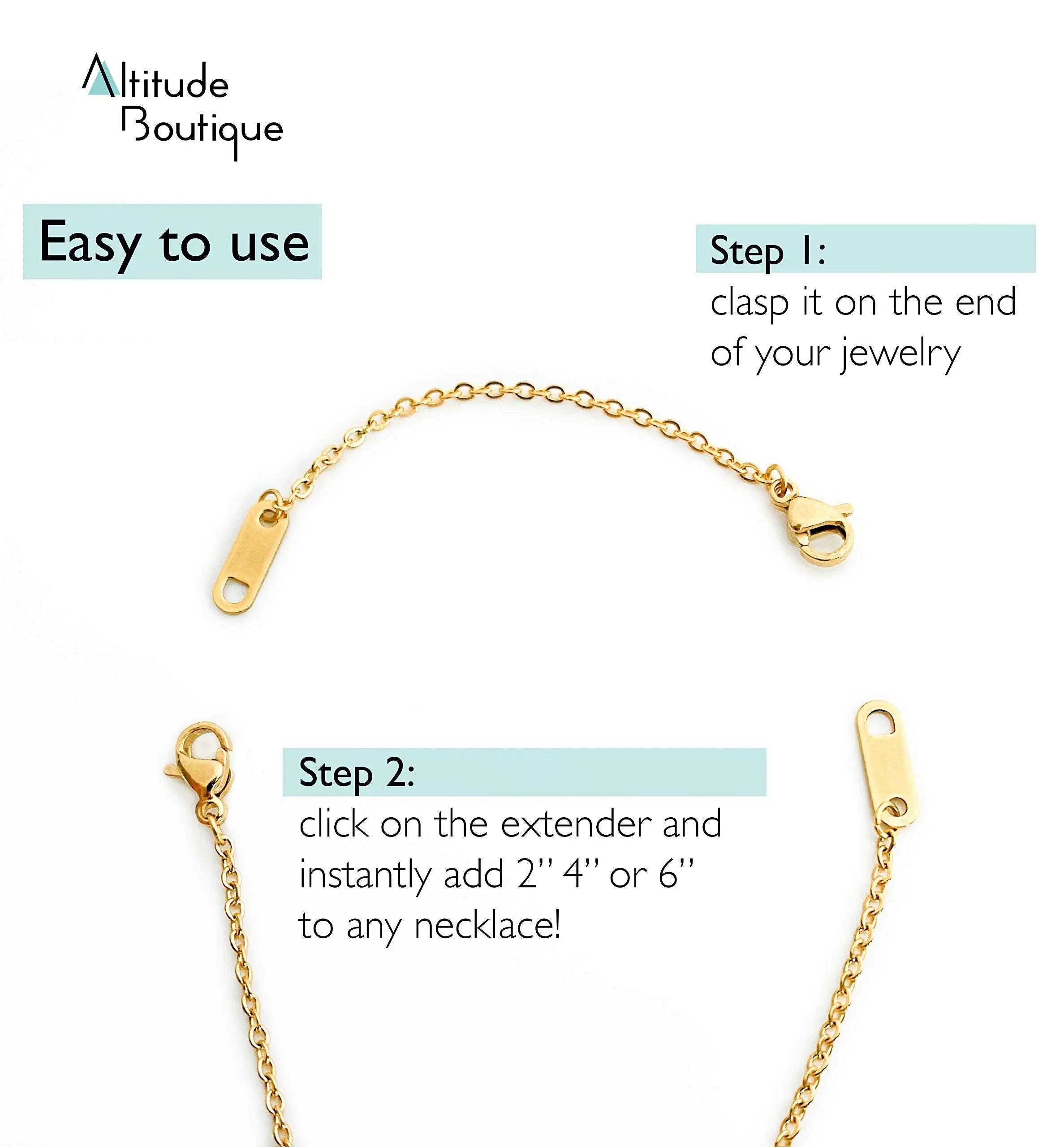 Altitude Boutique 18k Gold Plated Necklace Extenders | Delicate Necklace Extender Chain Set for Women | 3 Piece Set, Hypoallergenic Extensions 2”, 4”, 6” Inches in Gold, Rose Gold, or Silver (Gold)