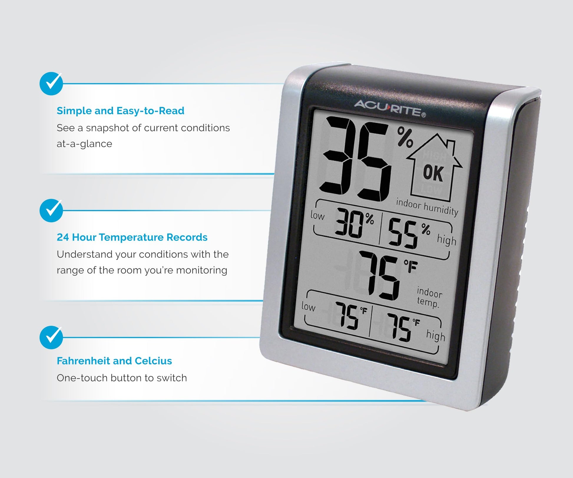 AcuRite Wireless Digital Indoor Thermometer and Hygrometer Monitor for Inside Temperature and Humidity Measurements (00613)
