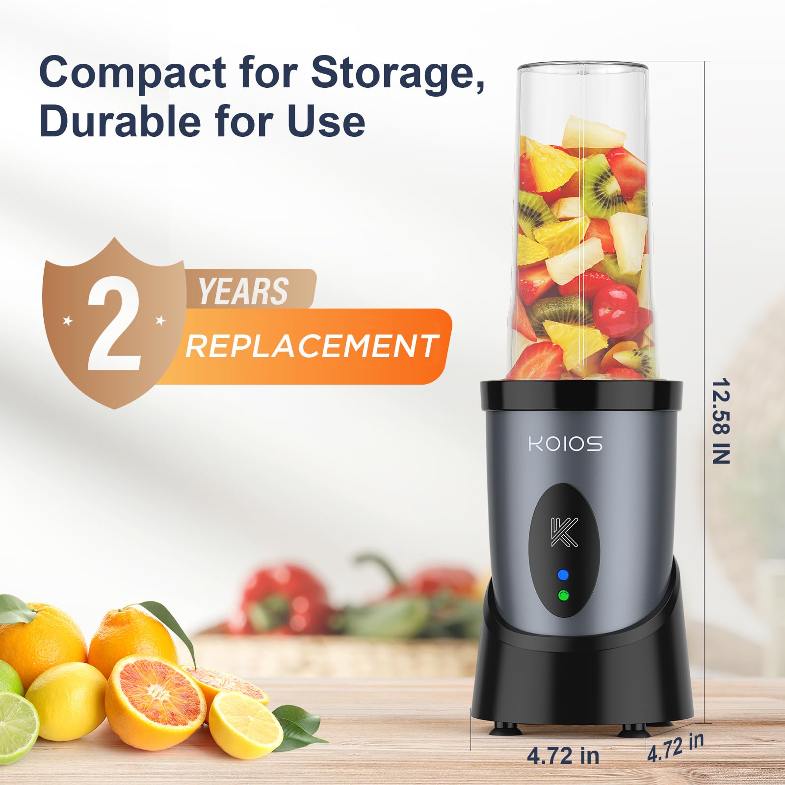 KOIOS Smoothie Blender, 900W Personal Blender for Shakes and Smoothies for Kitchen with 2 No-BPA 22oz Portable Cups, Single Serve Smoothies Maker Mixer for Juices, Nutritious Recipe (Grey Blue)