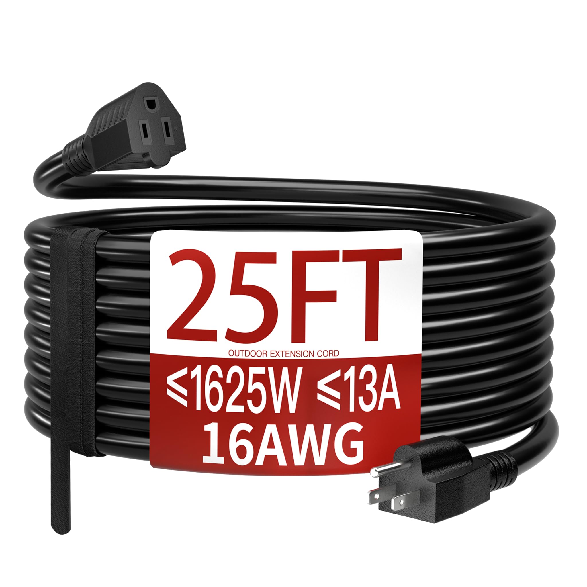 Skrizcable 16/3 25 FT Verlängerungskabel für den Außenbereich, wasserdicht, wetterfest & flammhemmend, schwarz, 3-poliges Stromkabel für Rasen & Garten, 13 Ampere 1625 Watt 125 VAC 16AWG SJTW, ETL-gelistet