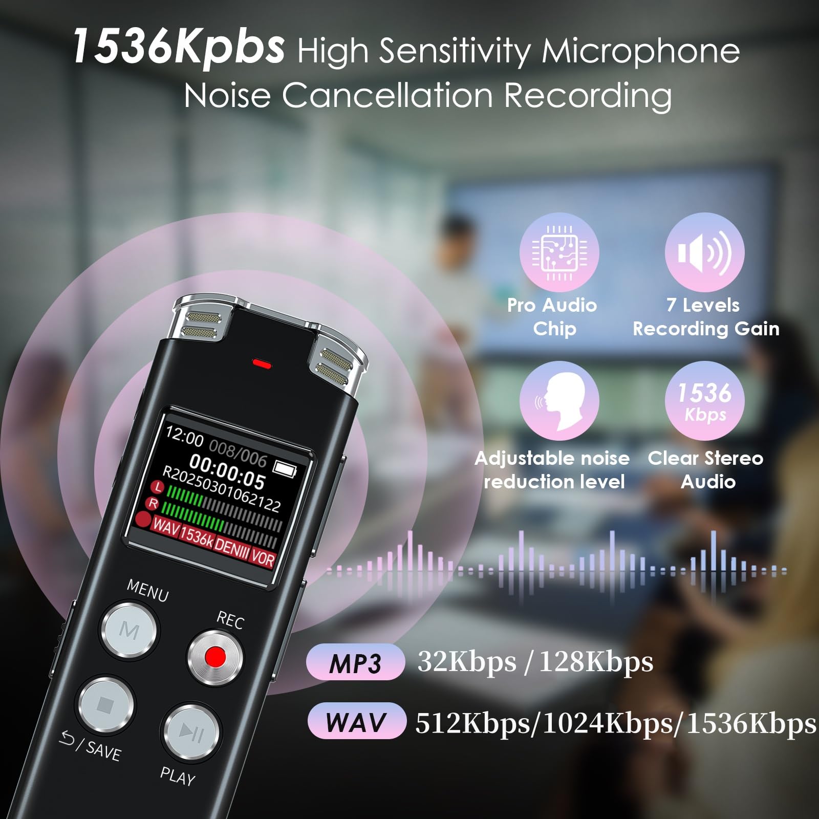 64GB Digital Voice Recorder with Playback: Voice Activated Recorders for Lectures Meetings Interviews - EVISTR Dictaphone Recording Device Tape Recorder Portable Mini, Audio Recorder with USB, MP3