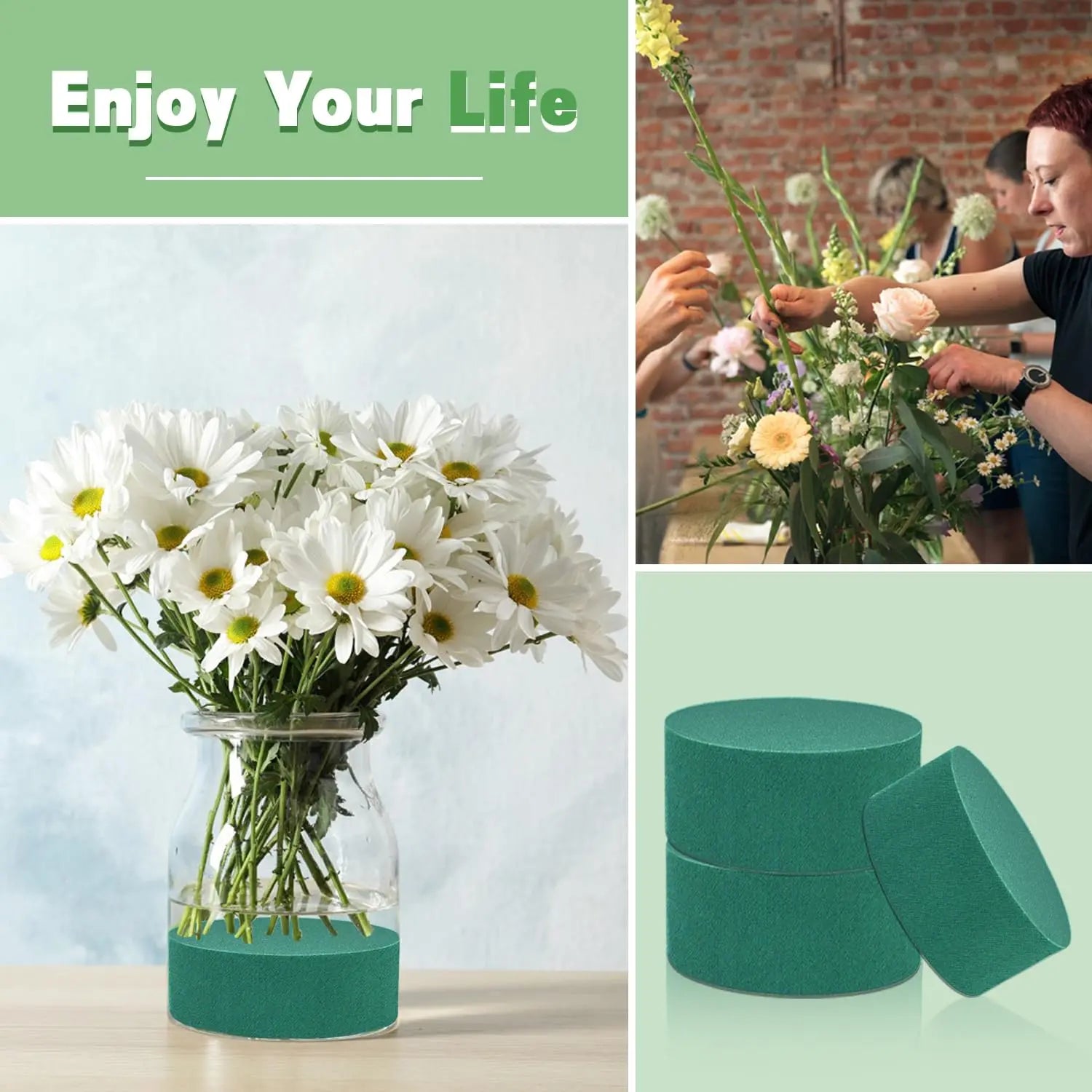4Pcs Floral Foam Round SUPKING 3.2" Small Green Wet Dry Flower Foam Blocks Florist Plant Foam for Artificial and Fresh Flower Arrangement