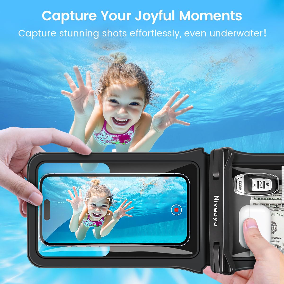 Niveaya Double Space Waterproof Phone Pouch (2-Pack) - IPX8 Cell Phone Dry Bag for Beach, Kayak, Cruise Travel Essentials - Compatible with iPhone 16/15/14 Pro Max & Galaxy S25/S24 Ultra (up to 8.3")