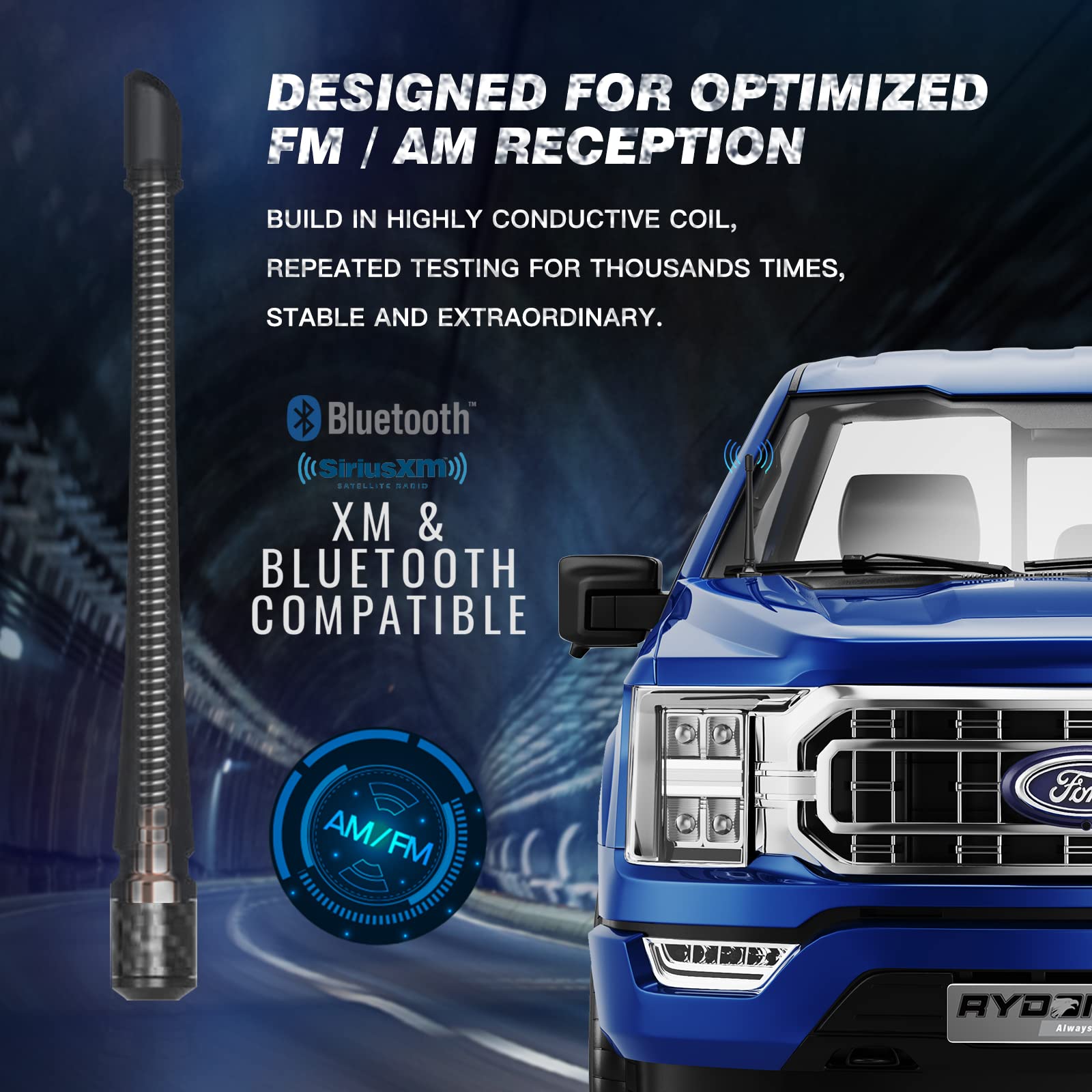 RYDONAIR Short Antenna Compatible with Ford F150 2009-2025 & Ford Bronco 2021-2025, Internal Copper Coil for Enhanced Reception, Car Wash Proof, 7 inches Rubber Antenna Replacement