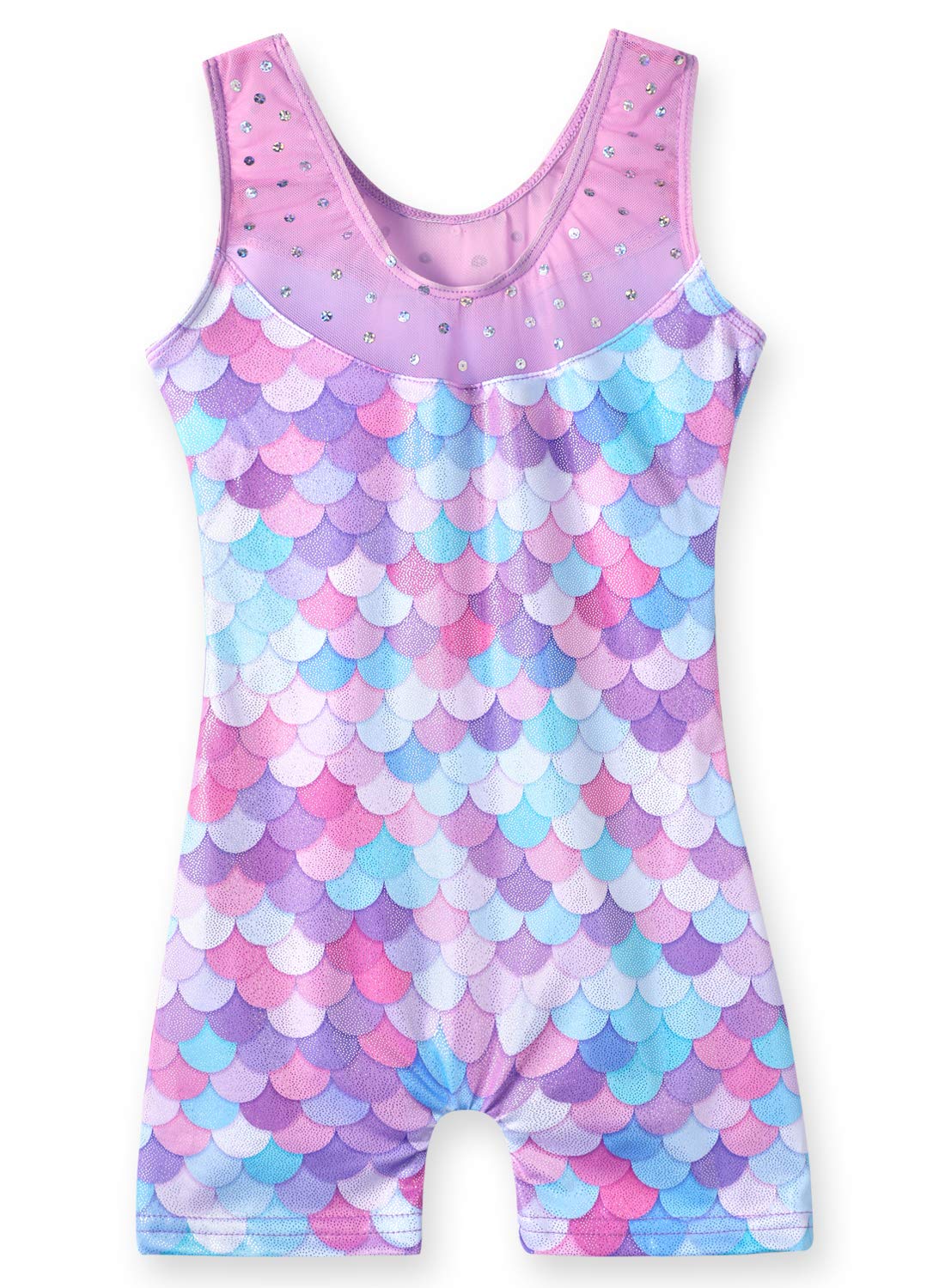 Leotards for Girls Gymnastics Unicorn Athletic Dance Wear Shiny Rainbow Blue Hotpink (Mermaid Purple, 6-7 Years)