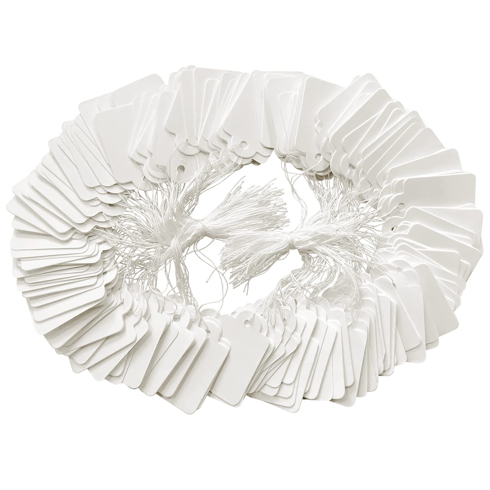 200 White Price Display Tags with String for Jewelry, Clothing - 1.38 x 0.87 Inches
