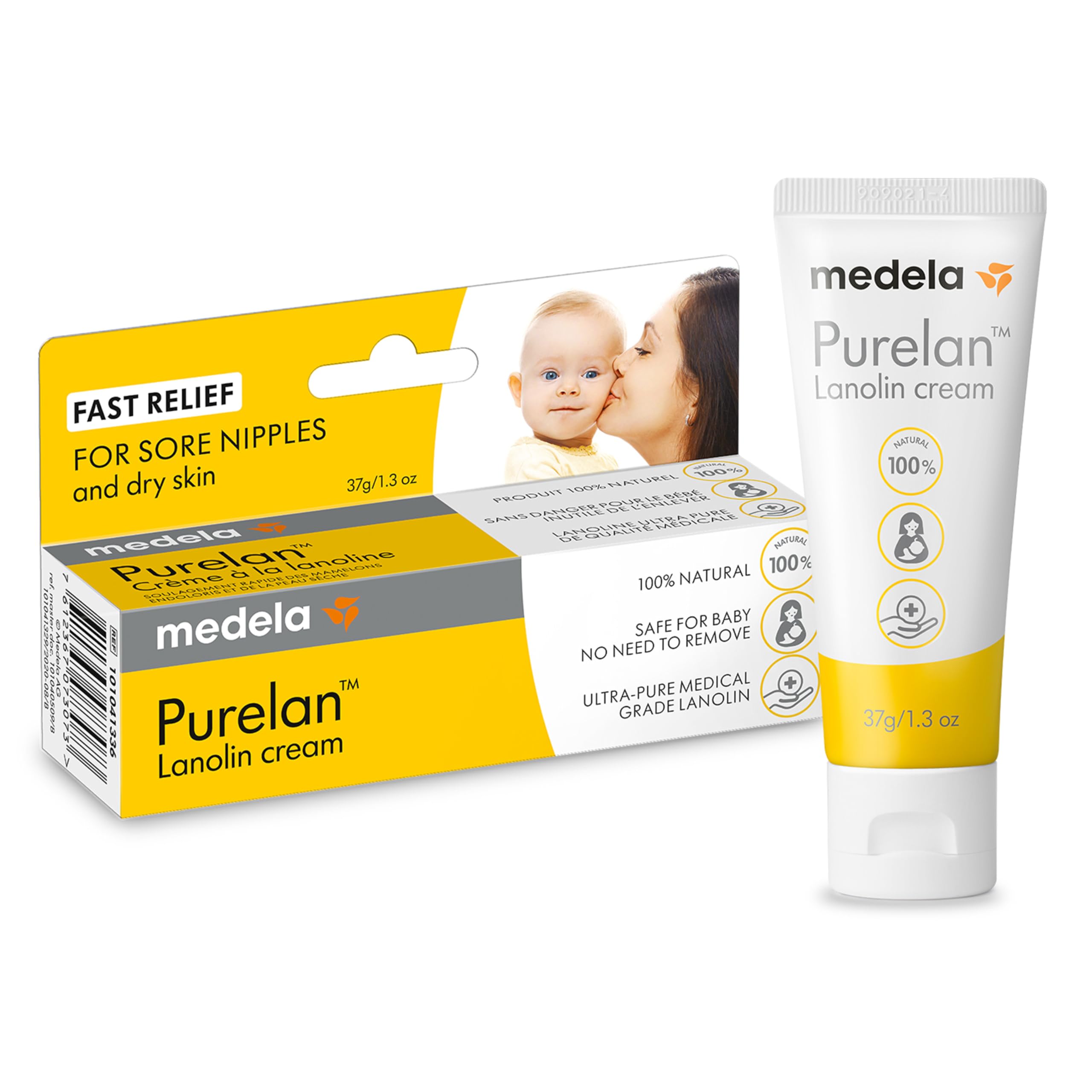 Medela Purelan Lanolin Brustwarzencreme, schnelle Linderung für wunde Brustwarzen & trockene Haut während des Stillens, sicher für stillende Babys, natürlich, hypoallergen, parfümfrei, 37g