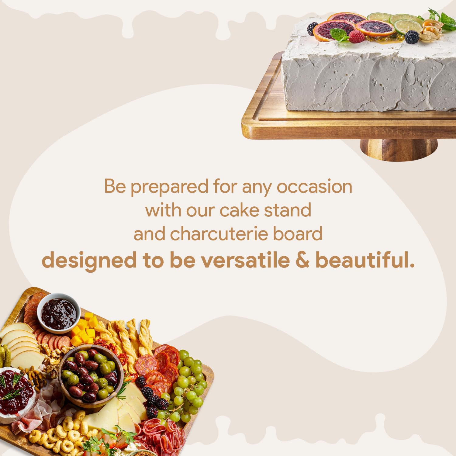 HOMESPHERE Acacia Wood Cake Stand with Lid - Rectangular Cake Holder, 2-in-1 Dessert Table Display Set & Charcuterie Board for Cheese, Chips, Fruit Platter, Large Acrylic Cake Dome Cover, No Glass