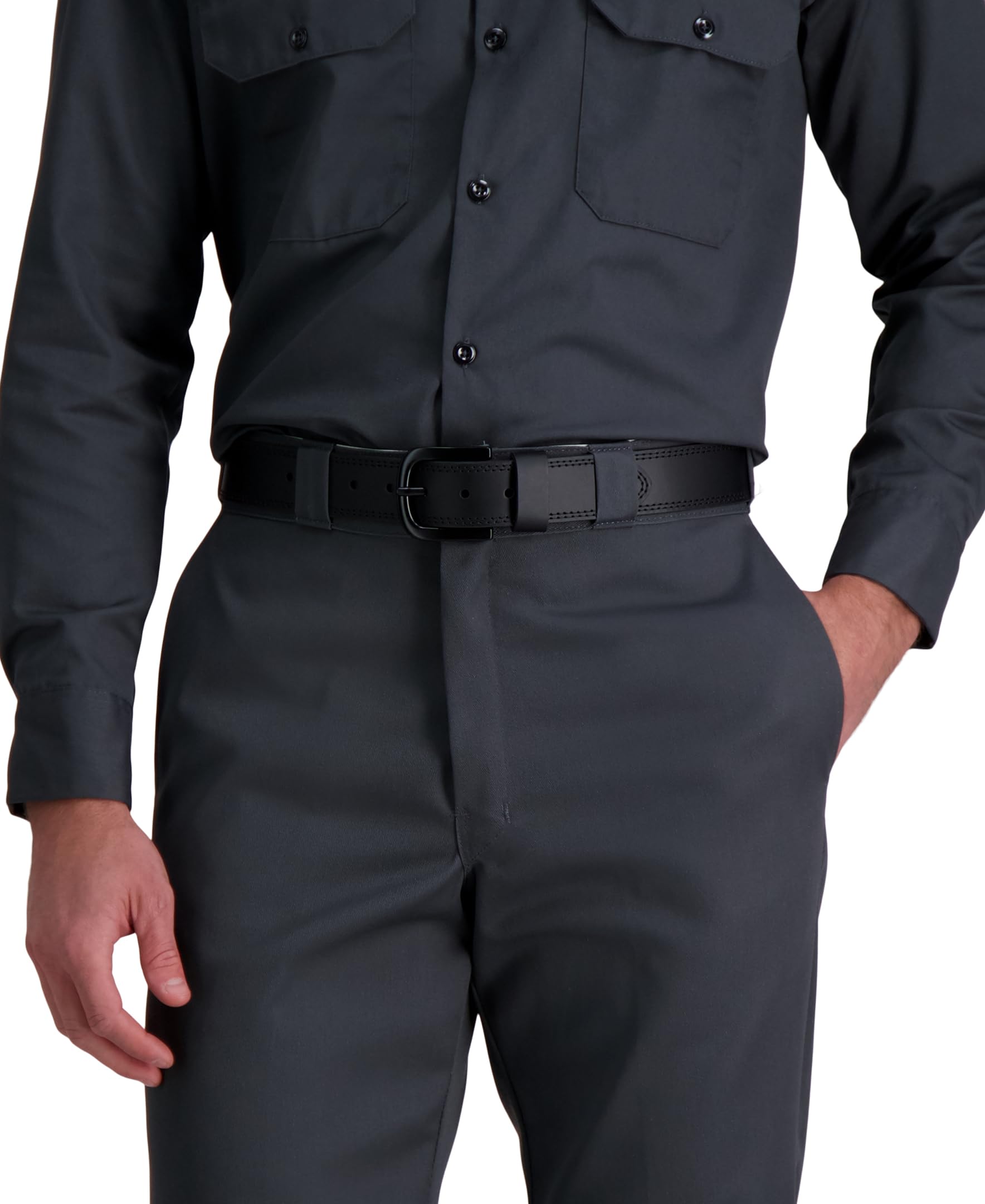 Dickies Men's 38mm Leather Belt with Two Row Stitch, black, 36