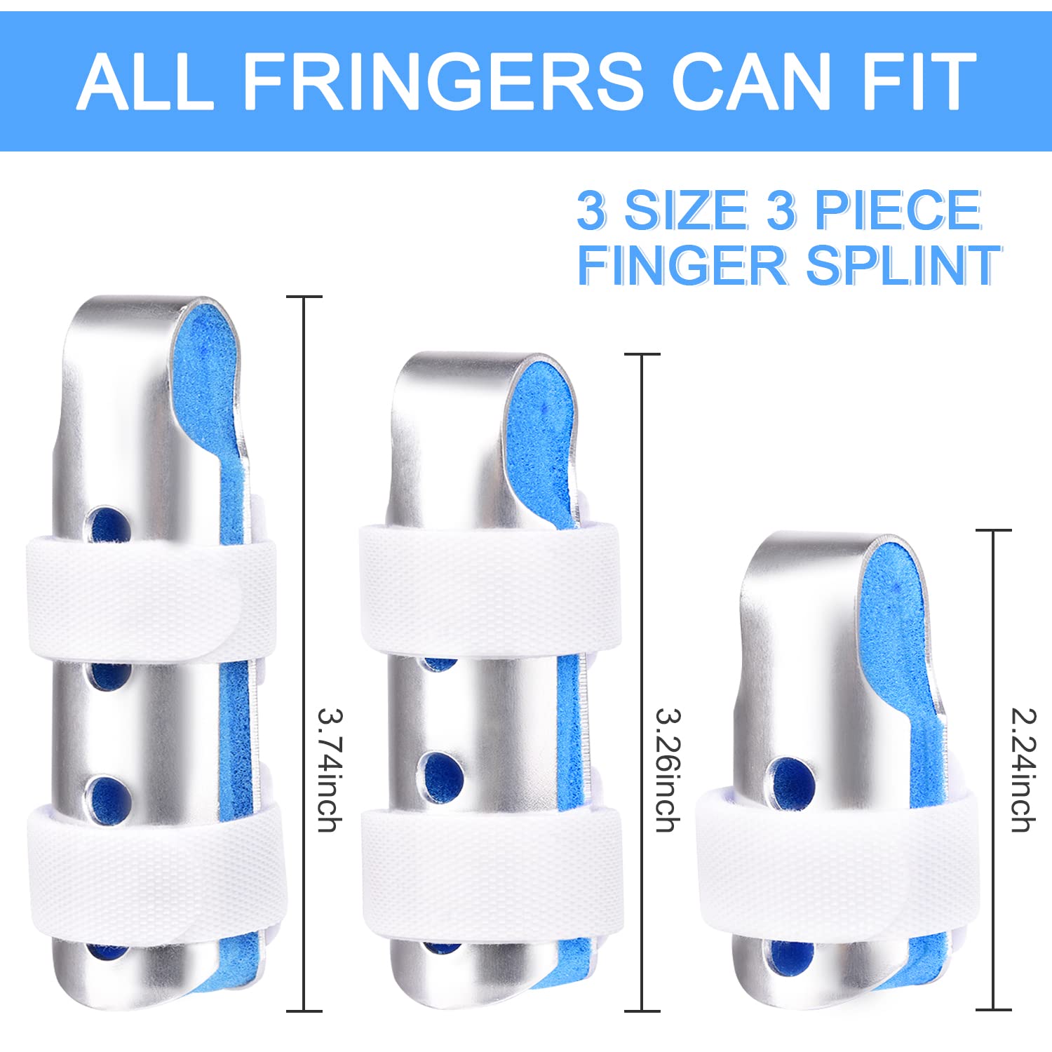 Sopito Finger Splint, 3PCS Finger Support Brace Finger Stabilizer for Broken Fingers Straightening Arthritis Knuckle Immobilization,Blue