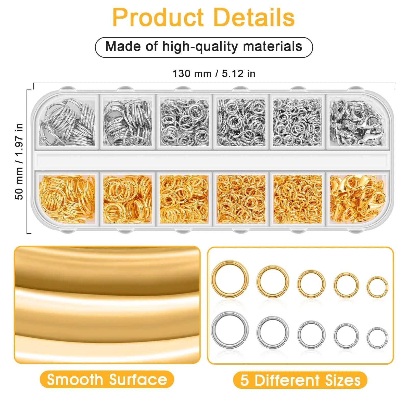 Anezus Jump Rings for Jewelry Making Supplies and Necklace Repair with Jump Ring Pliers and Open Jump Ring(1200Pcs Silver and Gold)