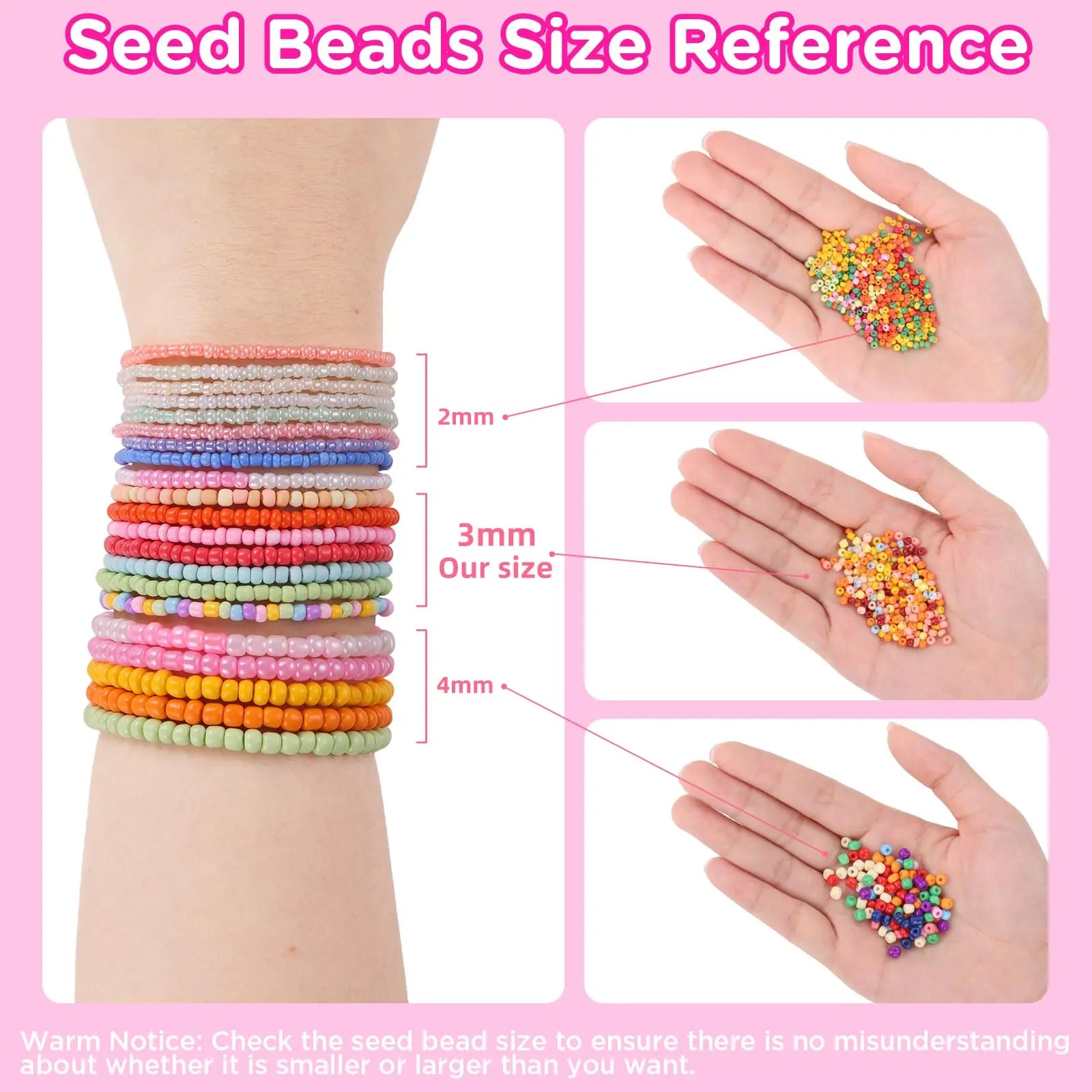 Funtopia 39 Colors 3mm Seed Beads, 9600pcs Small Beads for Jewelry Making, Tiny Craft Beads for Bracelet Making