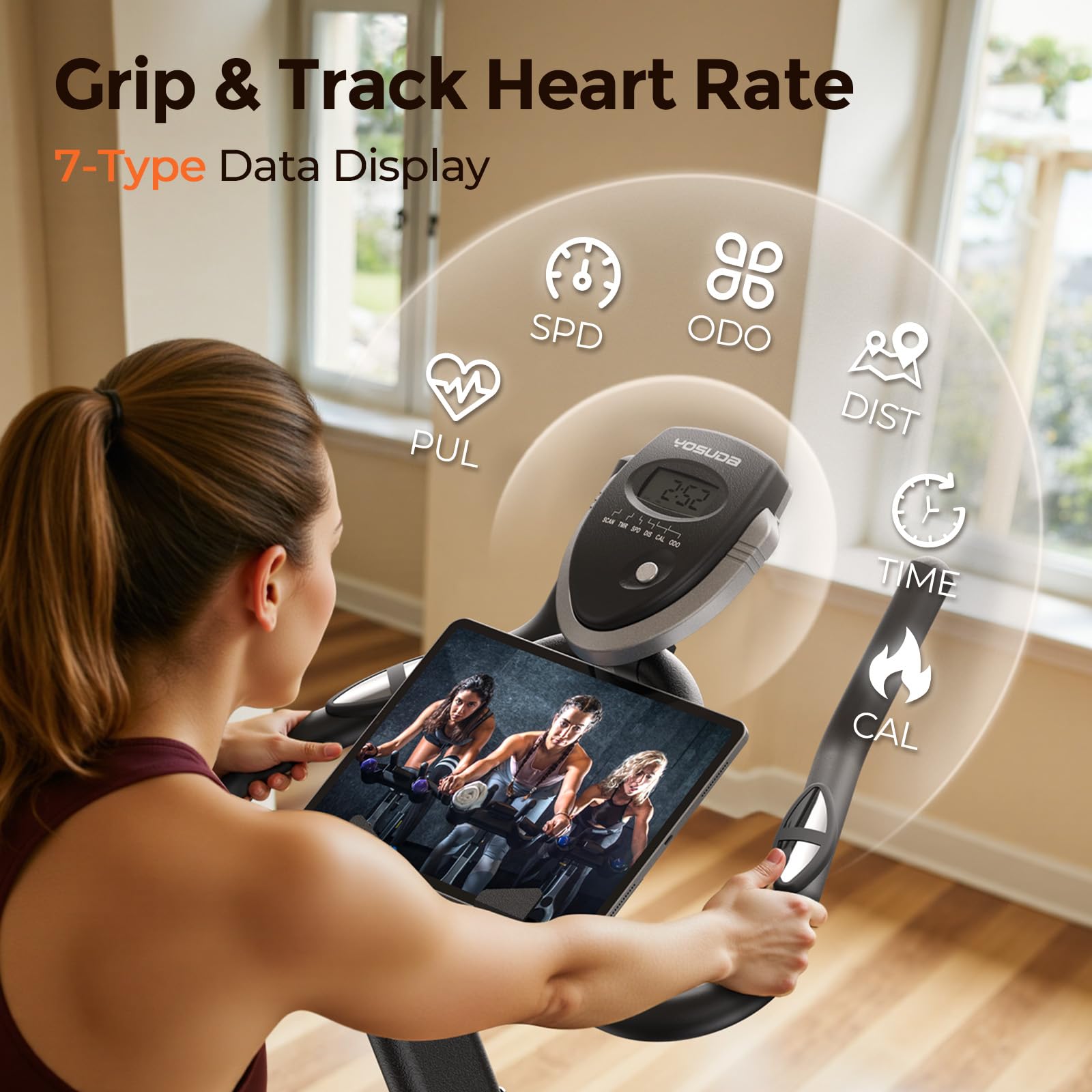 YOSUDA Exercise Bike, Brake Pad Stationary Bike for Home with Exclusive App, Magnetic Indoor Cycling Bike with 300 lb Weight Capacity, Low Noise, Tablet Holder and Fitness Courses for Weight Loss