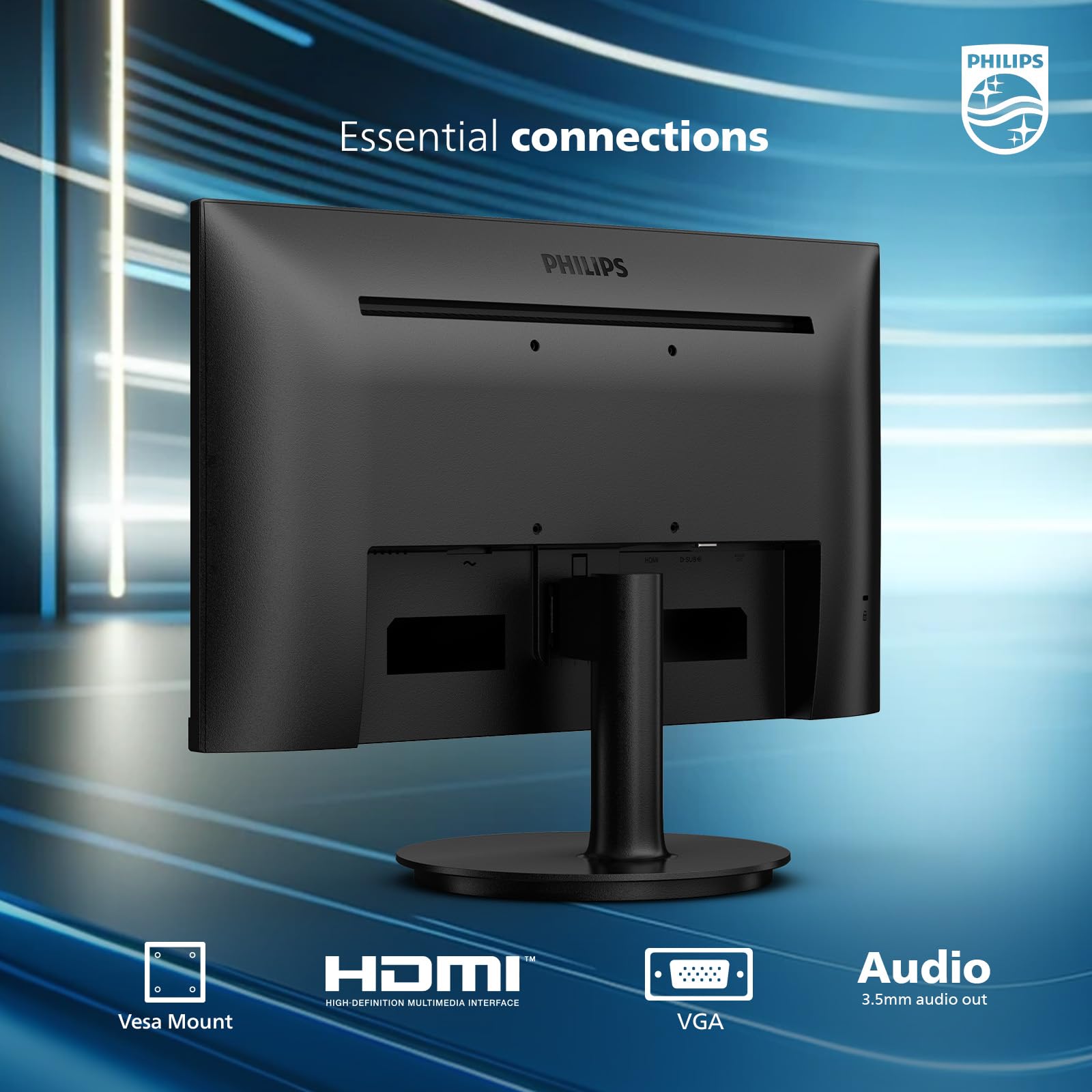 PHILIPS 241V8LB 24 inch Frameless Full HD (1920 x 1080) 100Hz Monitor, VESA, HDMI x1, VGA Port x1, Eye Care, 4 Year Advance Replacement Warranty
