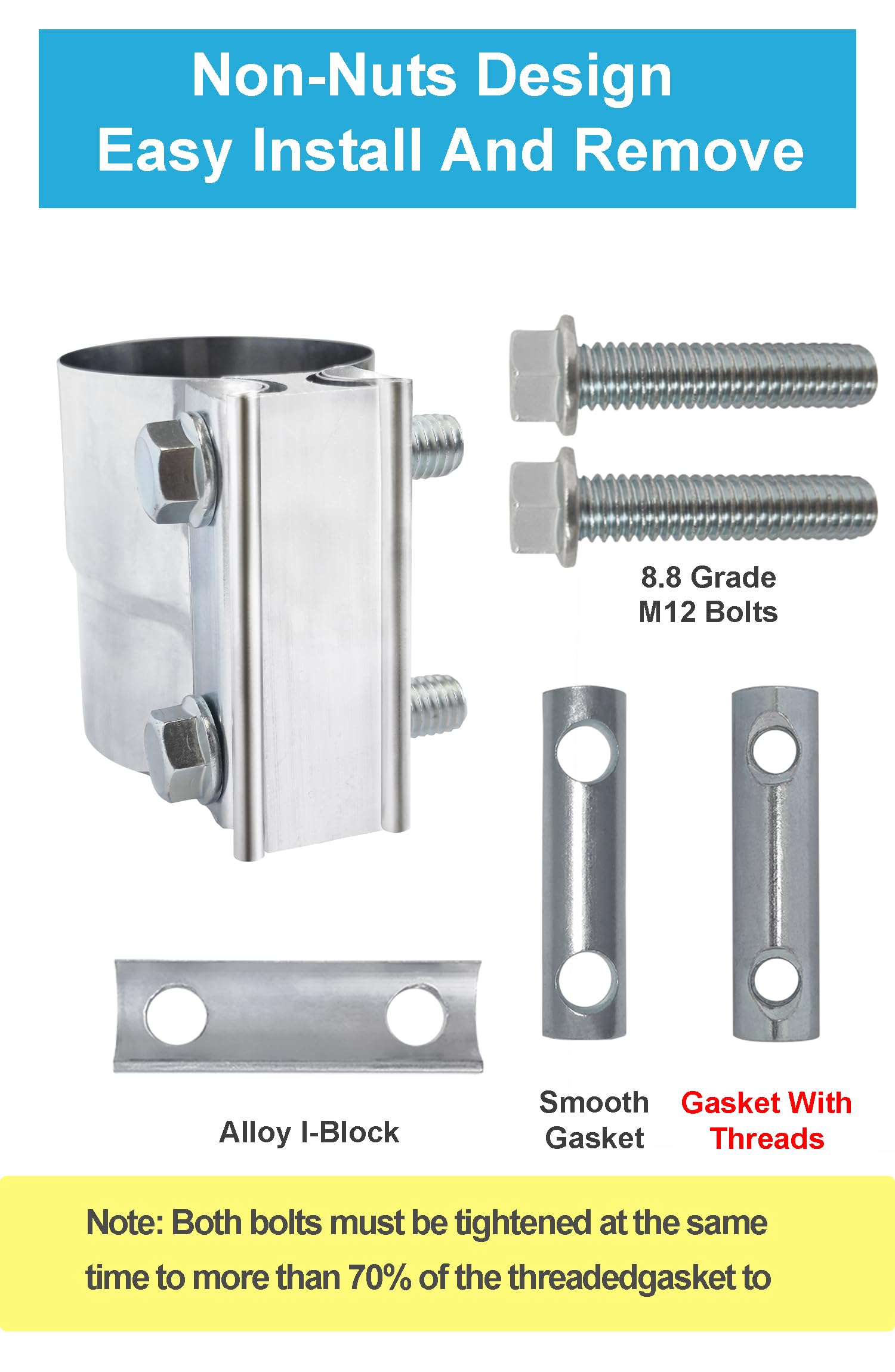 DecoHongDi 2.5 Inch Exhaust Clamps 2 Packs,2 1/2in Lap Joint Band Clamp 304 Stainless Steel for Muffler Pipe Repair,Catalytic Converters