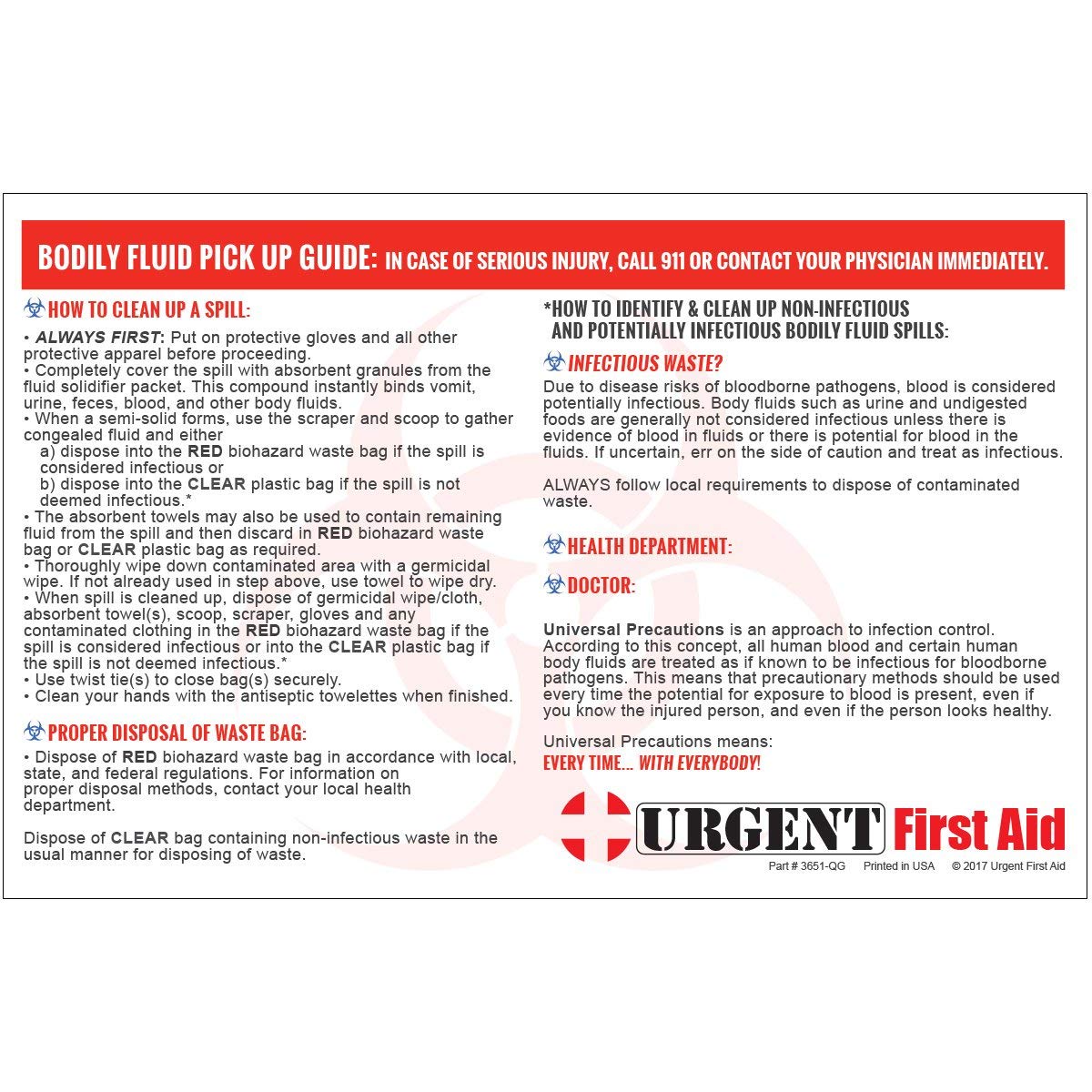 22 Piece Bodily Fluid Clean Up Pack/Bloodborne Pathogen Spill Kit - be OSHA Compliant and Protect from Dangerous Exposure to Blood and Other potentially infectious Materials