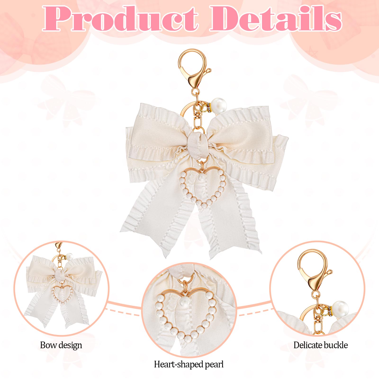 Bow Purse Keychain Charm Bow Keychain Bag Charms for Women, Bow Keychain Pearl Wristlet Keychain Backpack Charm Keychain Cute Handbag Purse Charms Accessories Charms for Purses Key Chains Car Keys