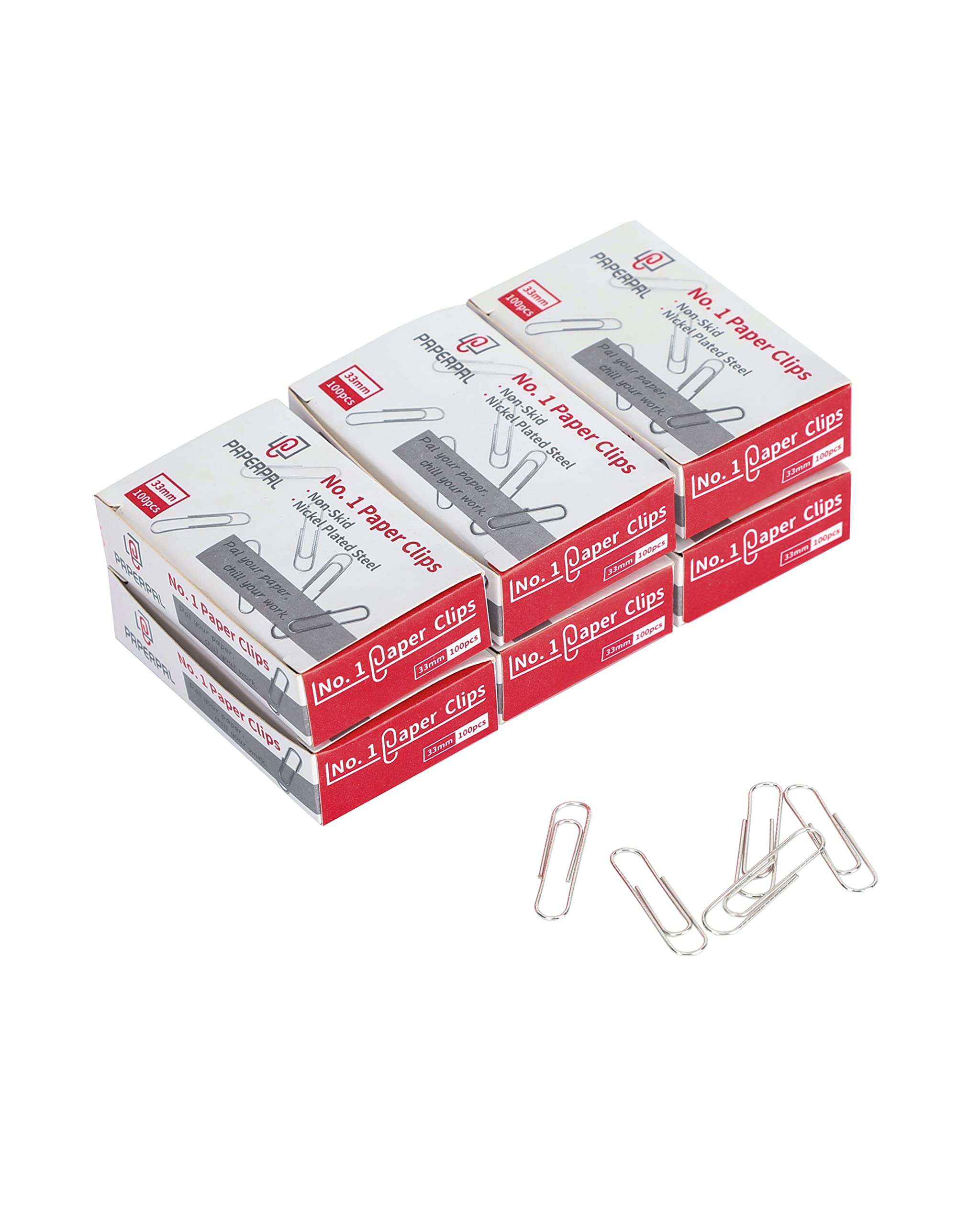 PAPERPAL Paperclips for Office School & Personal Use, #1 Nonskid Paper Clip (1-2/7"), 600 Medium Paper Clips (6 Boxes of 100 Each), Silver