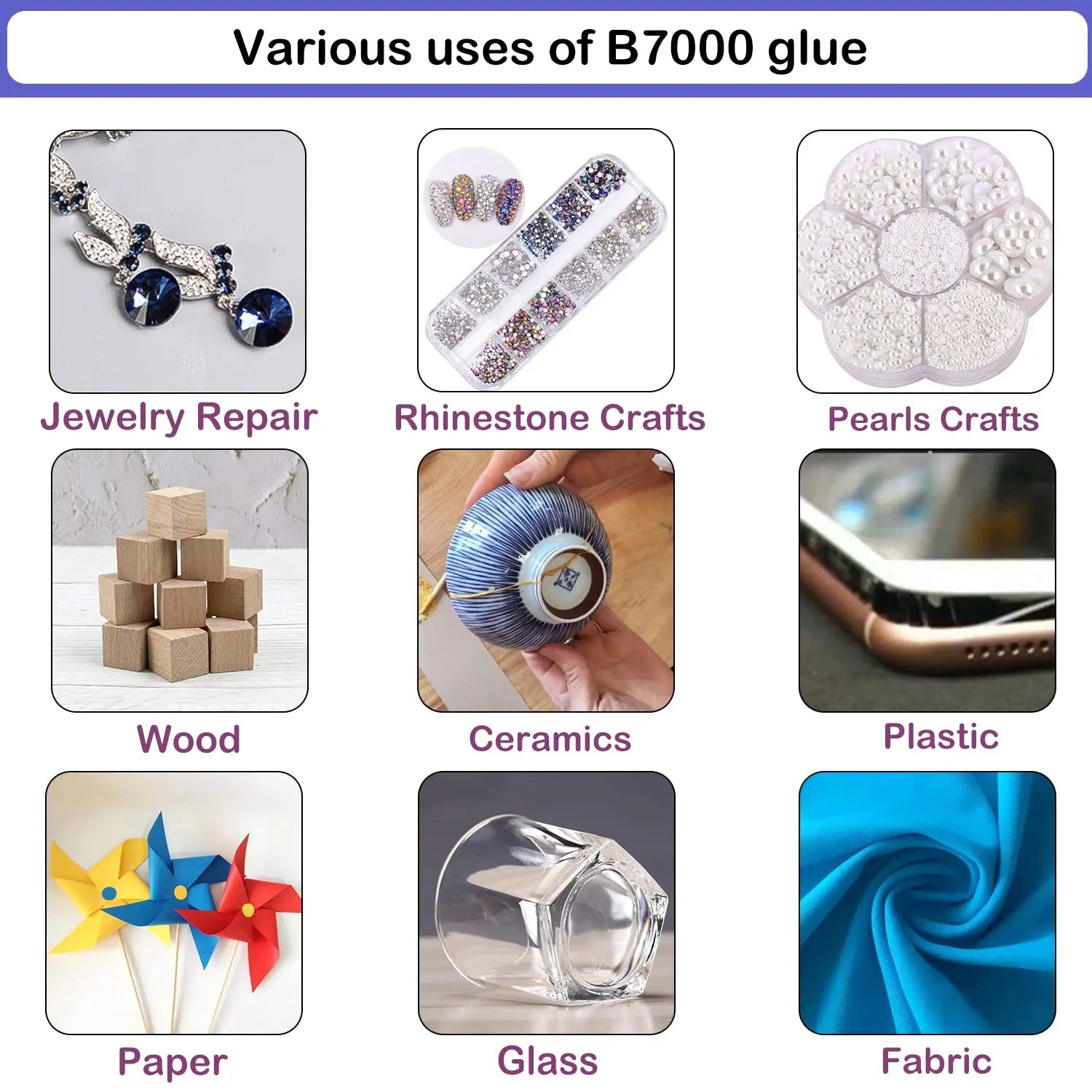 B7000 Adhesive Rhinestones Glue for Crafts, 2PCS 110ml / 3.7 fl oz with 5 Dotting Pen Tool, Wax Pencil and Tweezer, Jewelry Glue for DIY Craft, Makeup, Shoes, Jewelry Making, Nail Art