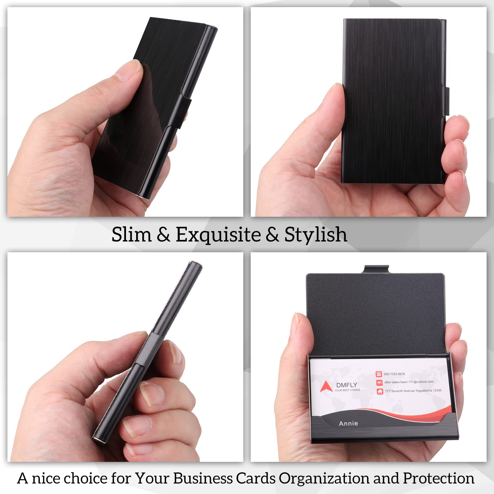 DMFLY Slim Business Card Case for Men & Women, Pocket Metal Case, Professional Stainless Steel Business Card Holders, Purse Name Card Holder, Buckle Style Shut, Black