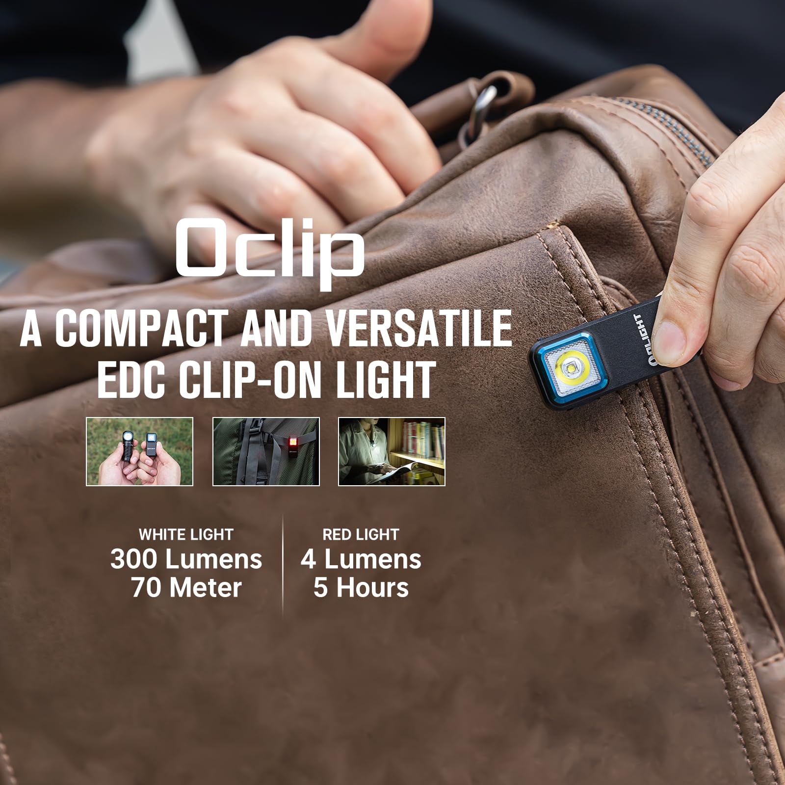 OLIGHT Oclip Rechargeable EDC Flashlight 300 Lumens Dual Sources Compact Pocket Clip Light, Convenient USB C Charging, Magnetic Flash Lights for Working, Cycling, Emergency, Signaling Tool(Black)