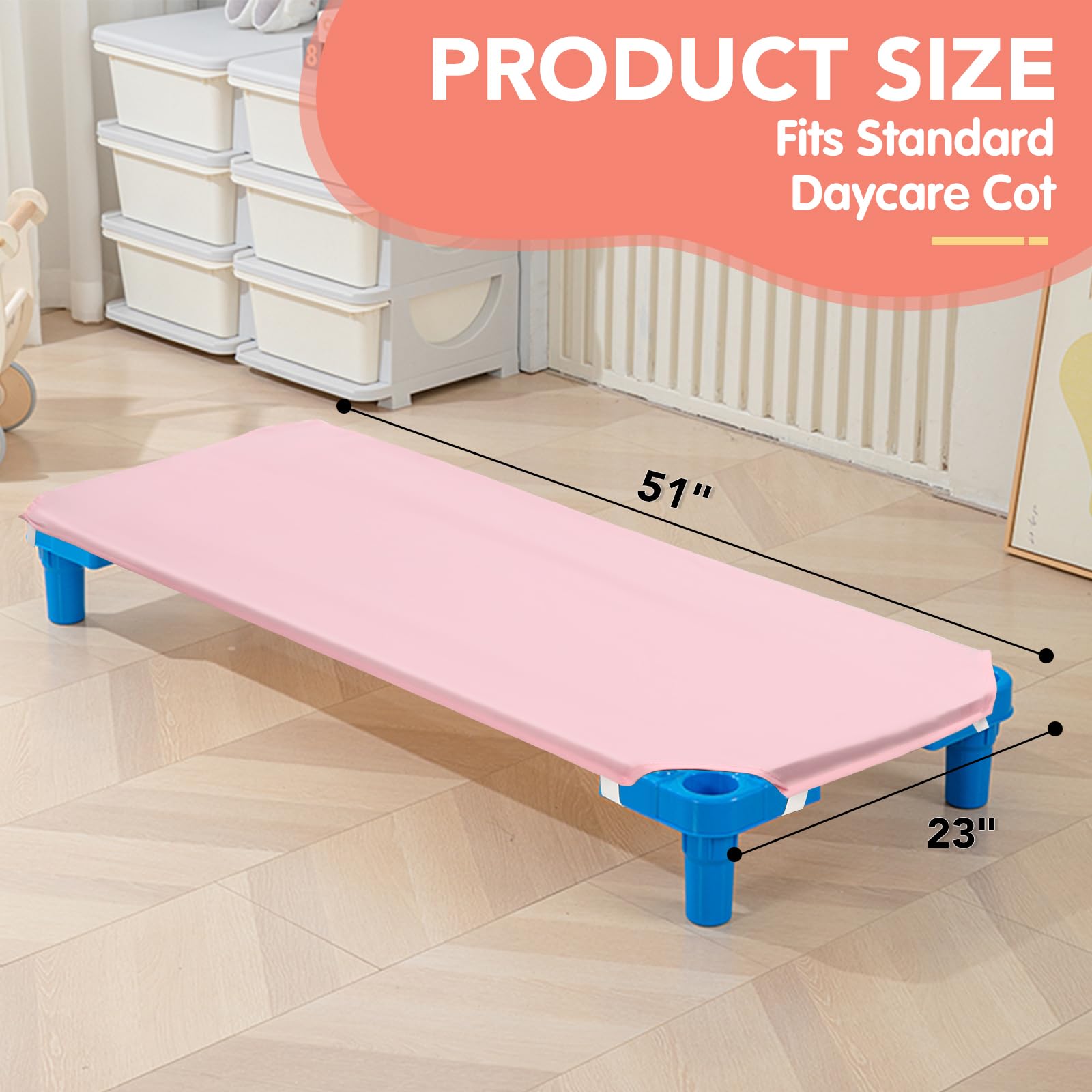 2 Pcs Cot Sheets for Daycare, 23" x 51", Pink Daycare Cot Size Sheet with Corner Elastic Loops for Child Boys Girls, Daycare Essentials for Toddler and Preschool, Breathable Microfiber