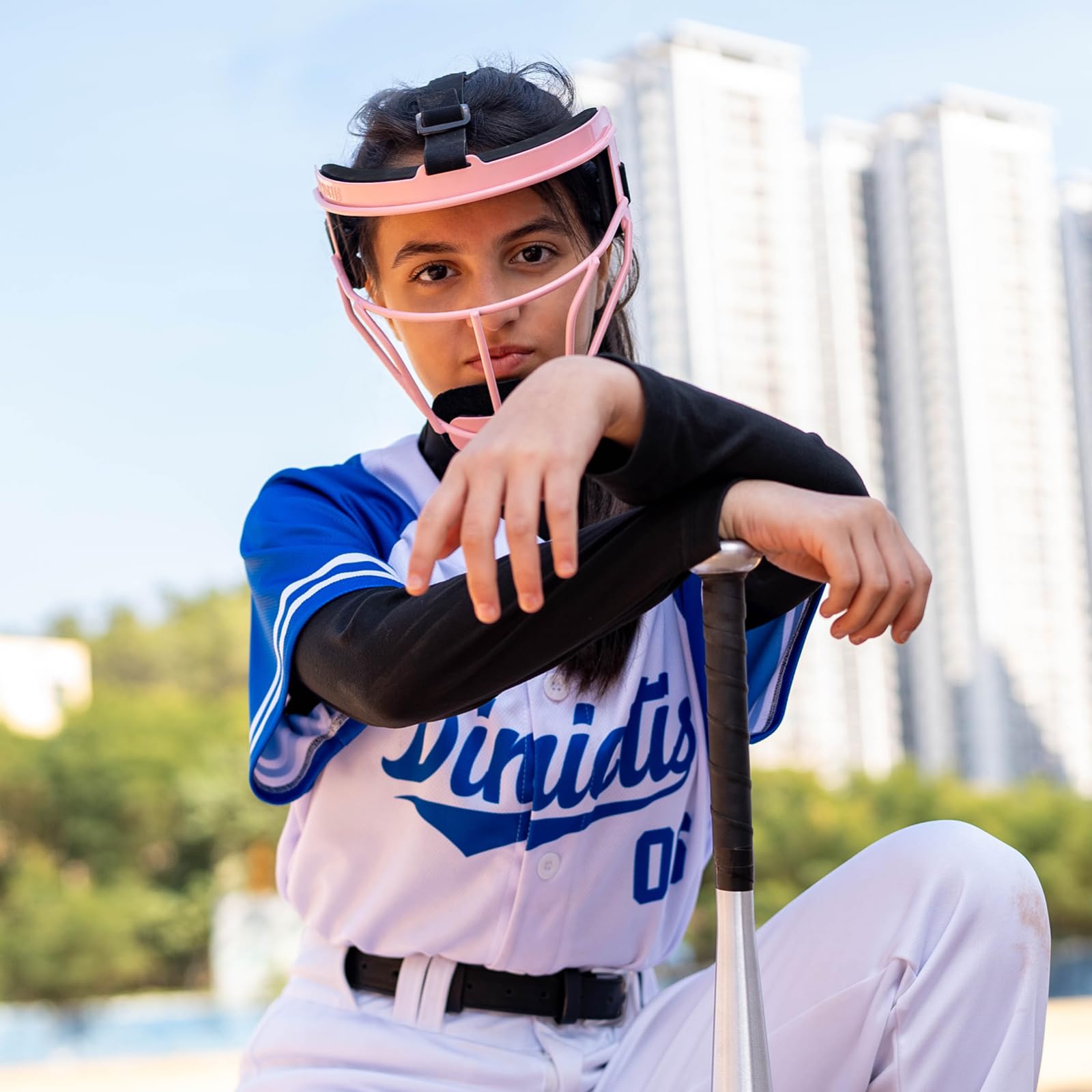 Dinictis Softball Face Mask, Lightweight, Comfortable, with Wide Field Vision, Durable and Safe Face Guards, Premium Protective Softball Fielder's Mask-Pink-Youth(M)