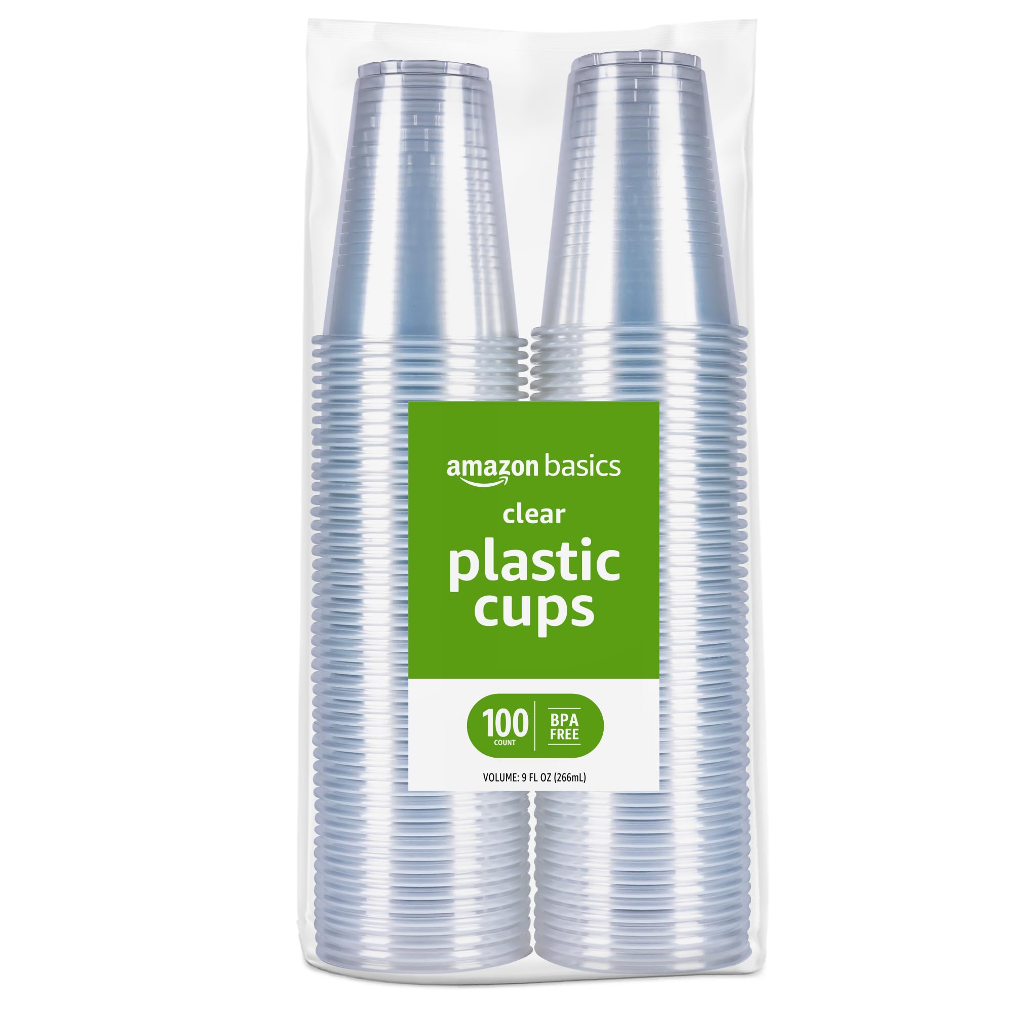 Basics Small Disposable Clear Plastic Cups, 9oz, 100 Count