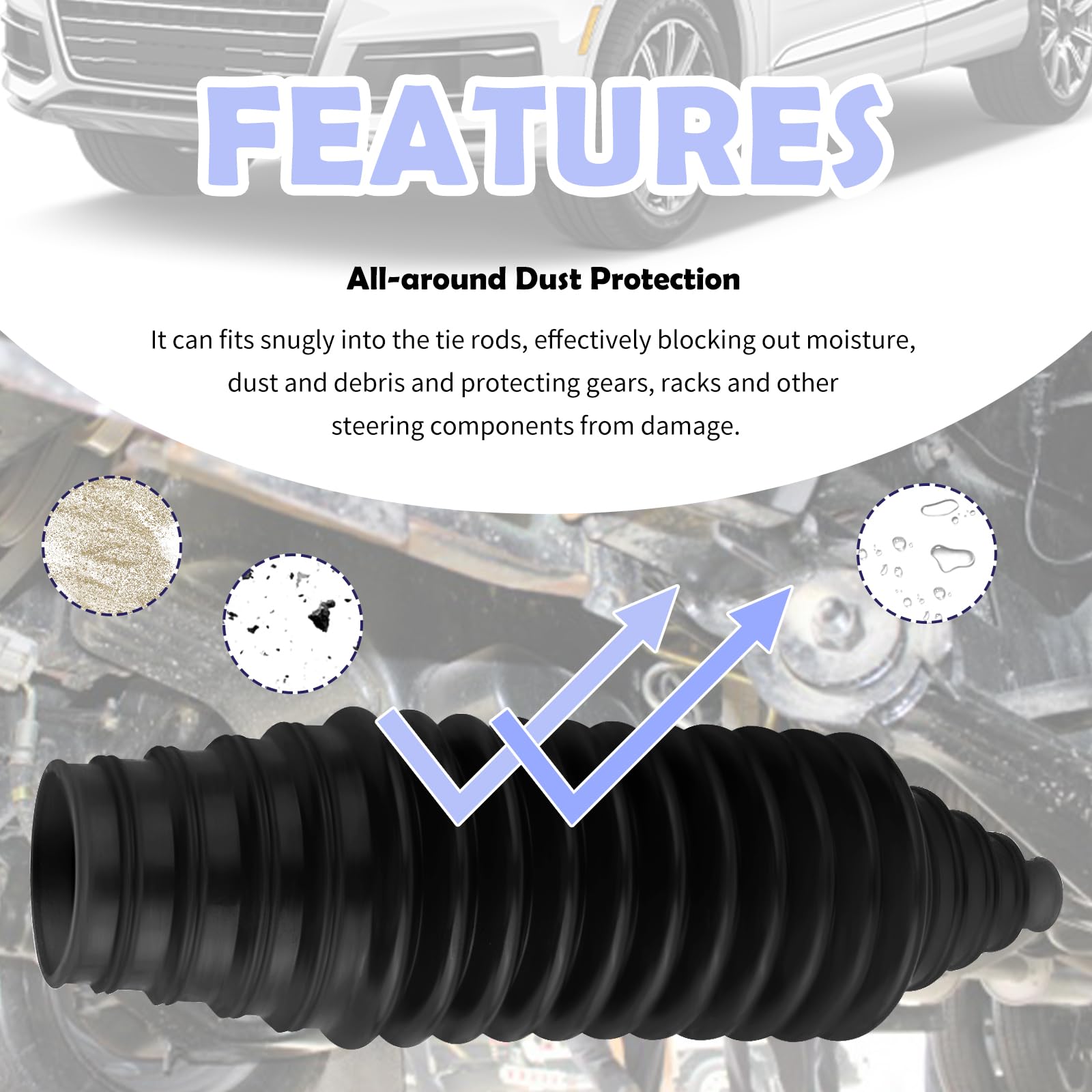 Tie Rod Boot Kit with Pinion Bellow Cable Ties and Clamps,Waterproof & Dustproof Rack and Pinion Boot for Steering System Protection,Silicone Inner Tie Rod Boot Car Accessories (Black)