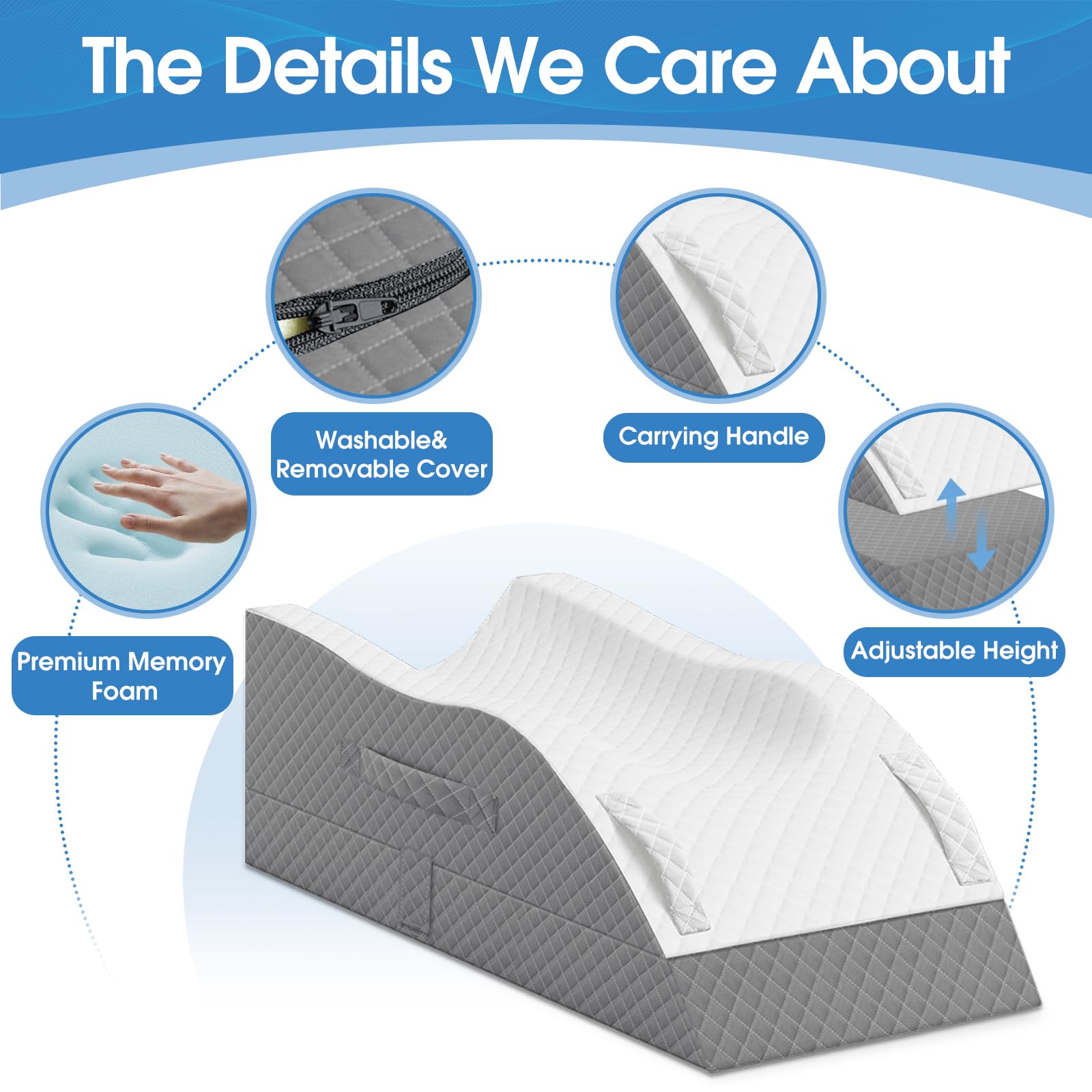 TranquilRelax Elevation Pillows for Leg After Surgery, Memory Foam Adjustable Leg Wedge Pillow for Injury or Rest, Ankle Pillow for Sleeping Blood Circulation Grey
