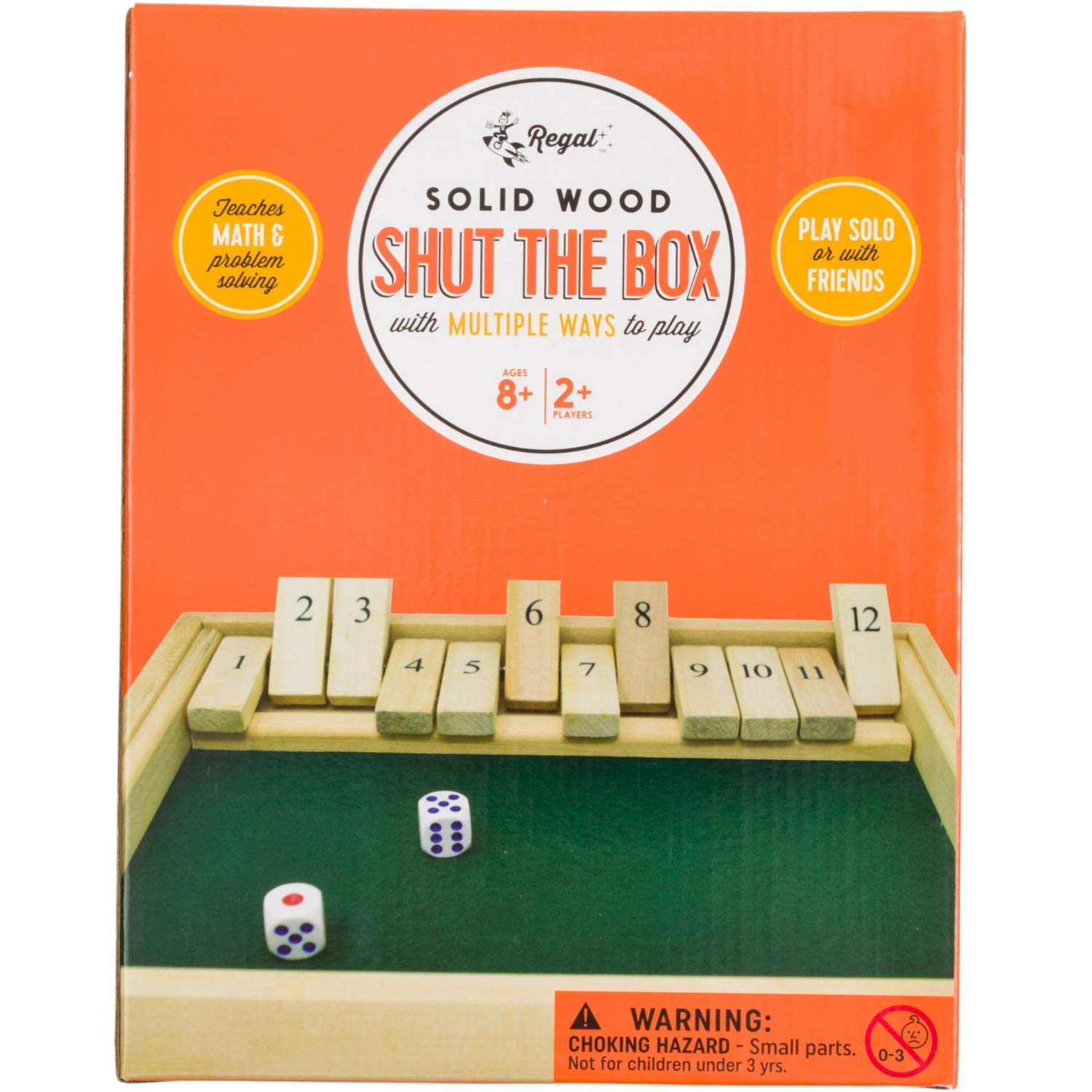 Regal Games Shut The Box - Fun Table Math Game with Wooden Board for Adults & Kids - 12 Spots Dice Game with 2+ Player Games - Ideal for Game Night, Travel - (Ages 8+)
