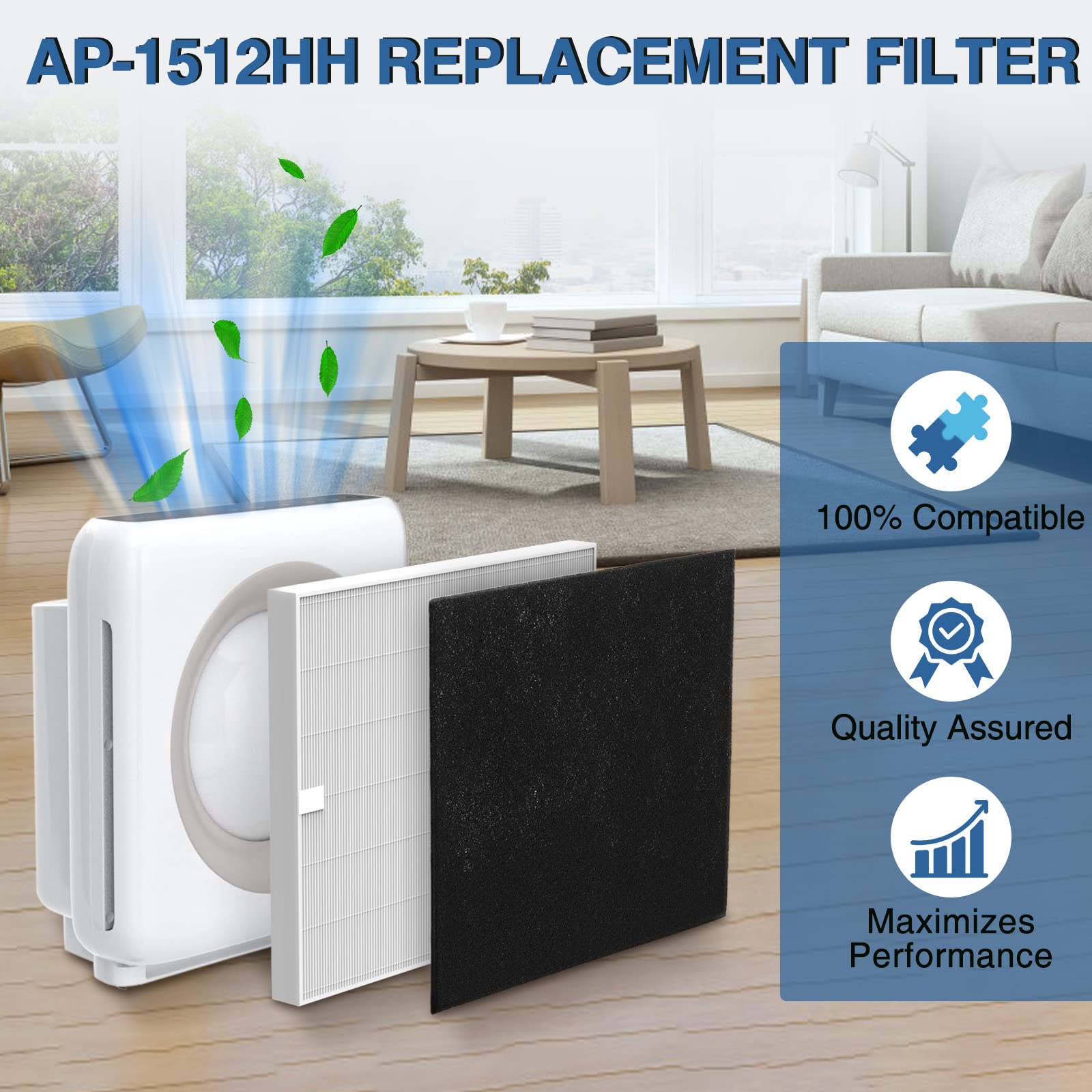 AP-1512HH Air Purifier Replacement Filter Set for Coway Airmega AP-1512HH and and Airmega 200M air Purifier, 2 HEPA and 6 Carbon Filters, Compared to Part #3304899
