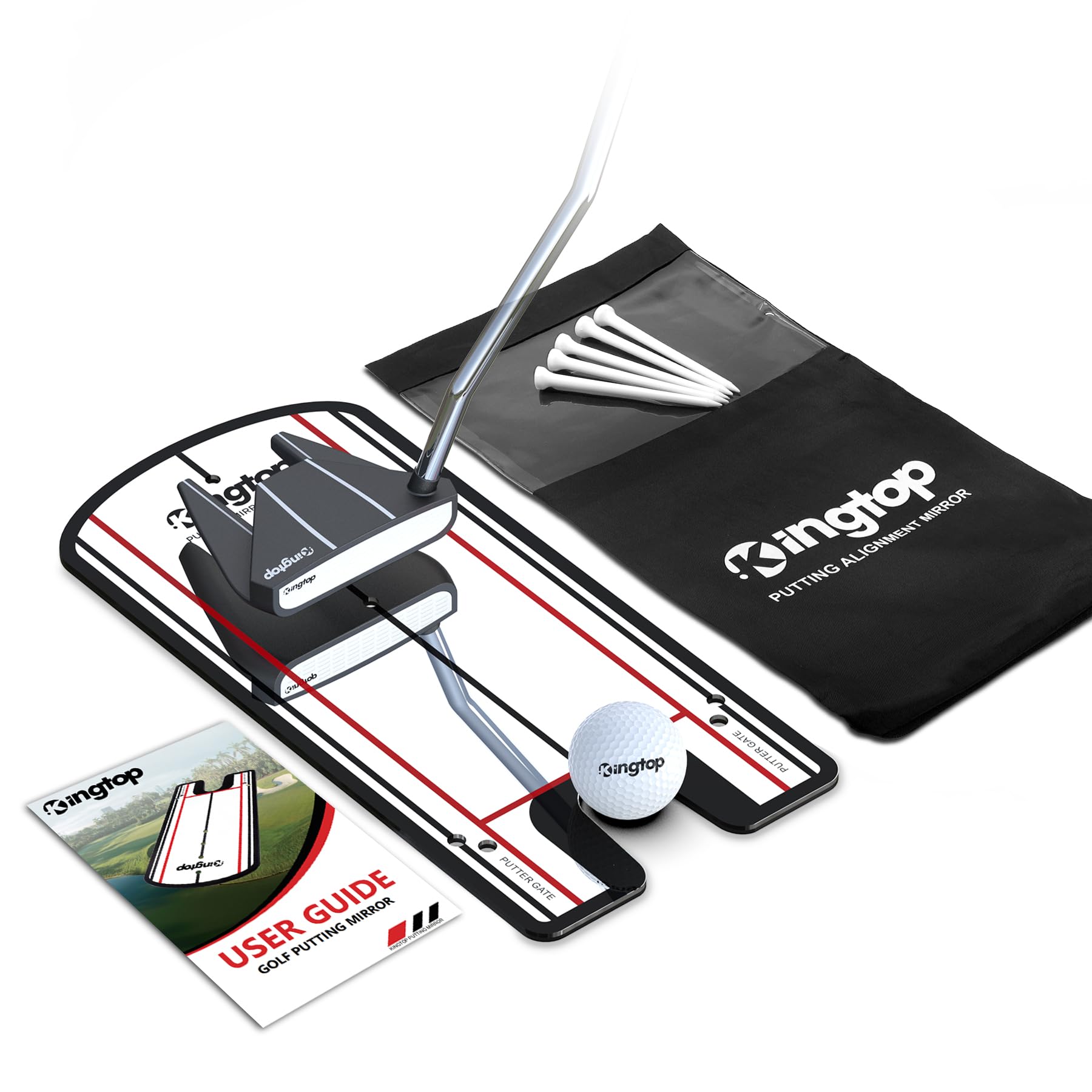 KINGTOP Klassischer Golf-Putting-Spiegel – tragbare Ausrichtungs-Putting-Trainingshilfen für Konsistenz und Genauigkeit – ideal für Indoor- und Outdoor-Übungen, mit Tragetasche und Golf-Tees