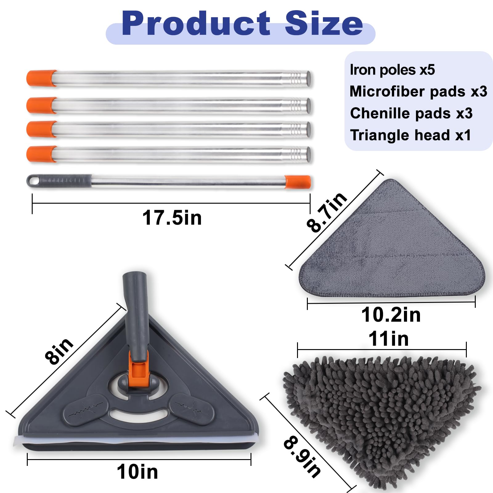 NWGOF Wall Cleaner Mop with 79 Inches Long Handle, 360° Wall Washer Cleaner Tool for Walls/Ceiling Fans/Dust/Baseboard/Floors Clean, Ceiling Cleaner Tool Duster with Squeegee 6 Replacement Pads