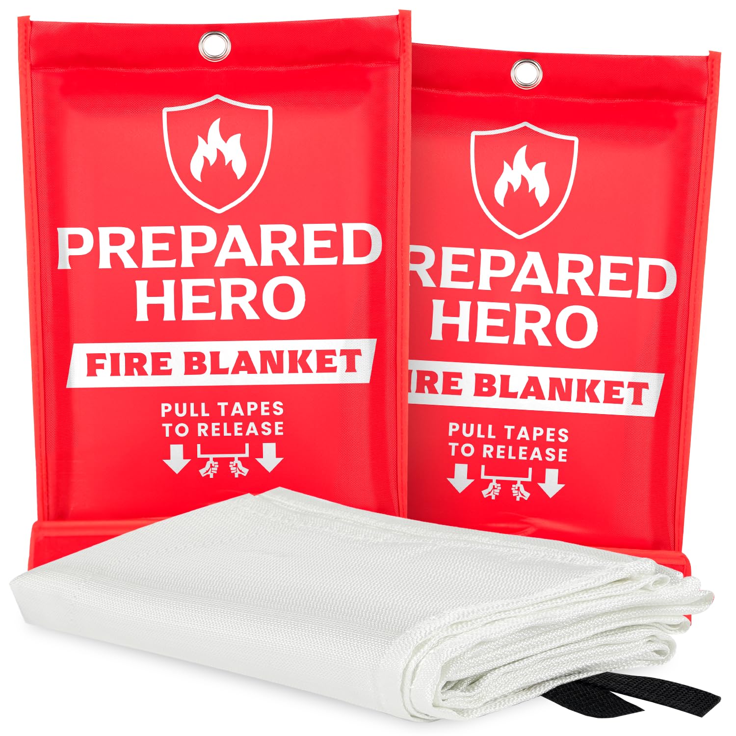 Prepared Hero Notfall-Feuerlöschdecke – 2er-Pack, 100 x 100 cm Glasfaserdecke für Küche und Zuhause